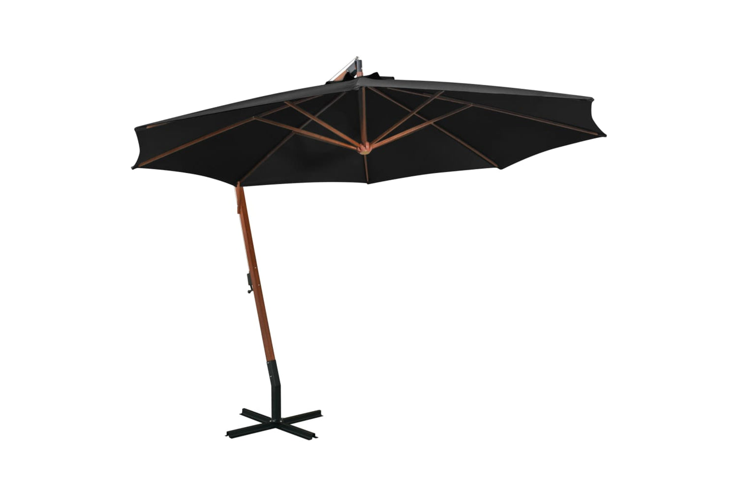 Vidaxl 313772 Hanging Parasol With Pole Black 3.5x2.9 M Solid Fir Wood
