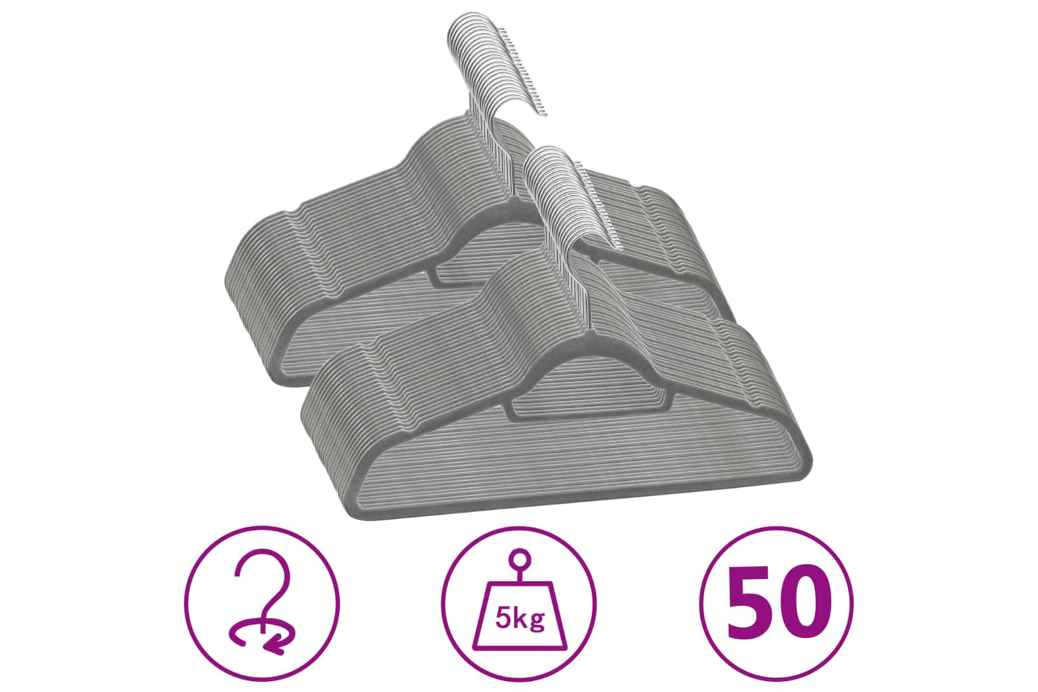 Vidaxl 289918 50 Pcs Clothes Hanger Set Anti-slip Grey Velvet