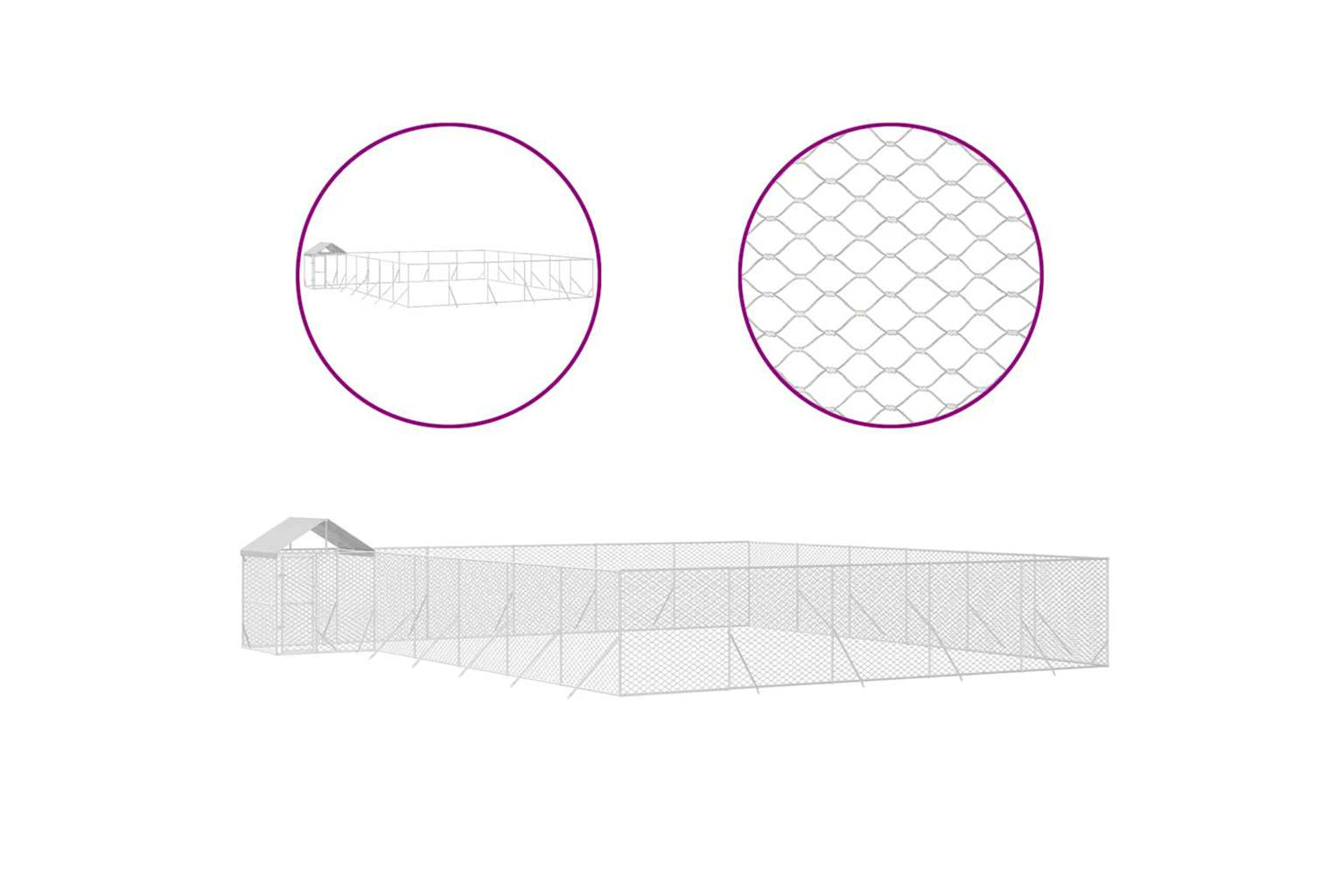 Vidaxl 3190474 Outdoor Dog Kennel With Roof Silver 12x12x2.5 M Galvanised Steel
