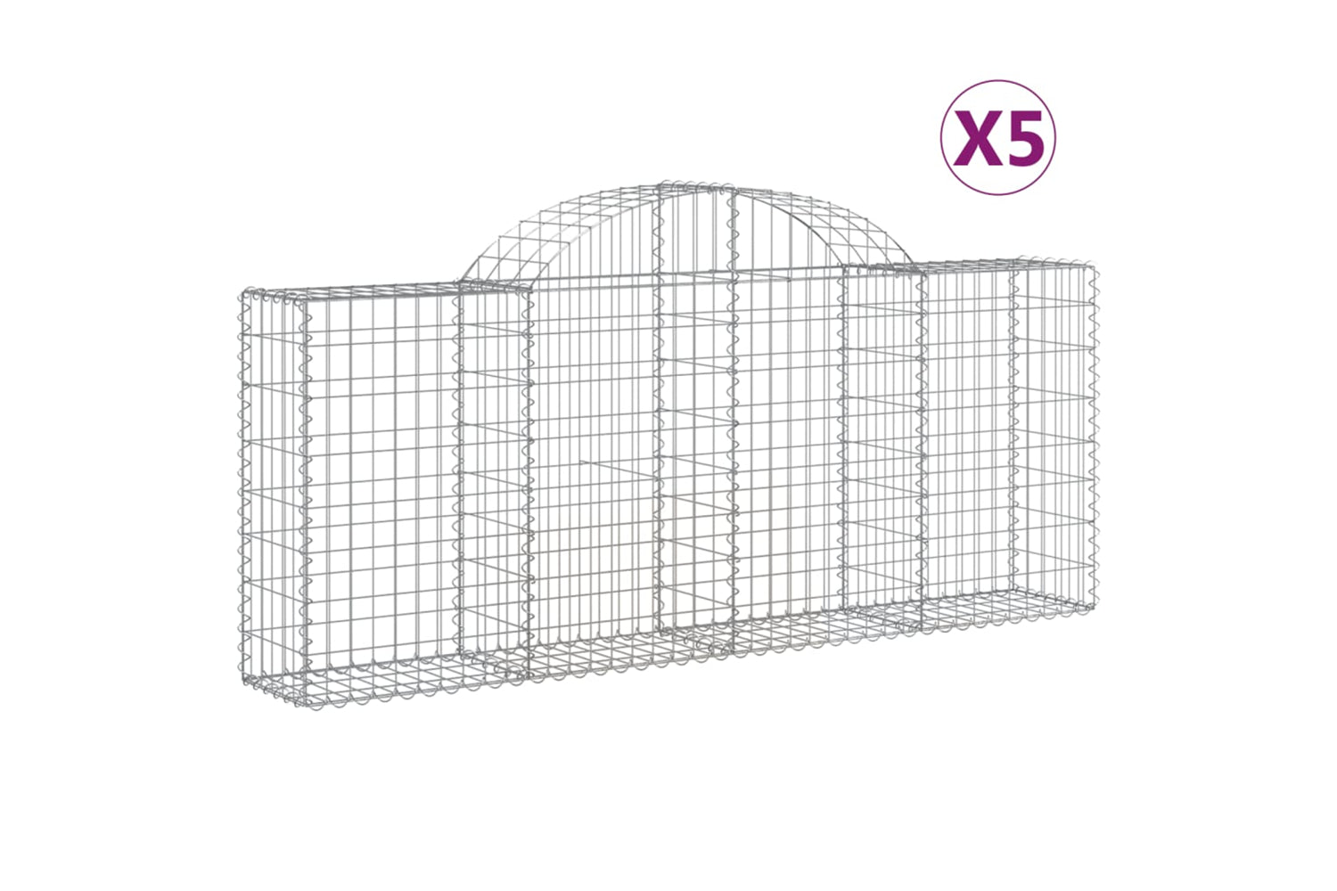vidaXL 3146092 Arched Gabion Baskets 5 Pcs 200x30x80/100cm Galvanised Iron