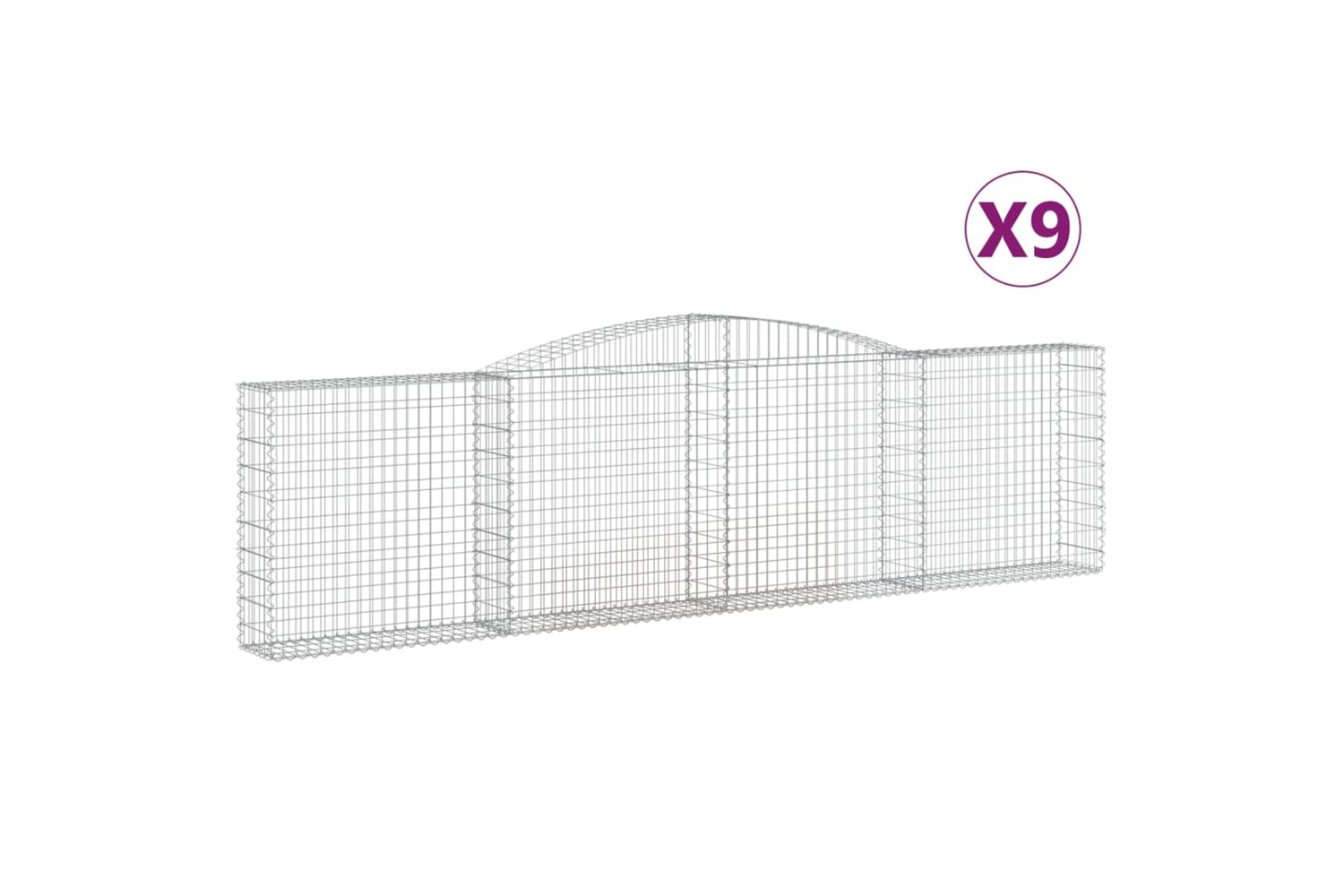 vidaXL 3146873 Arched Gabion Baskets 9 Pcs 400x30x100/120cm Galvanised Iron
