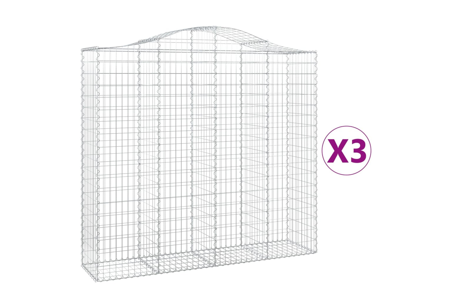 vidaXL 3145725 Arched Gabion Baskets 3 Pcs 200x50x180/200cm Galvanised Iron