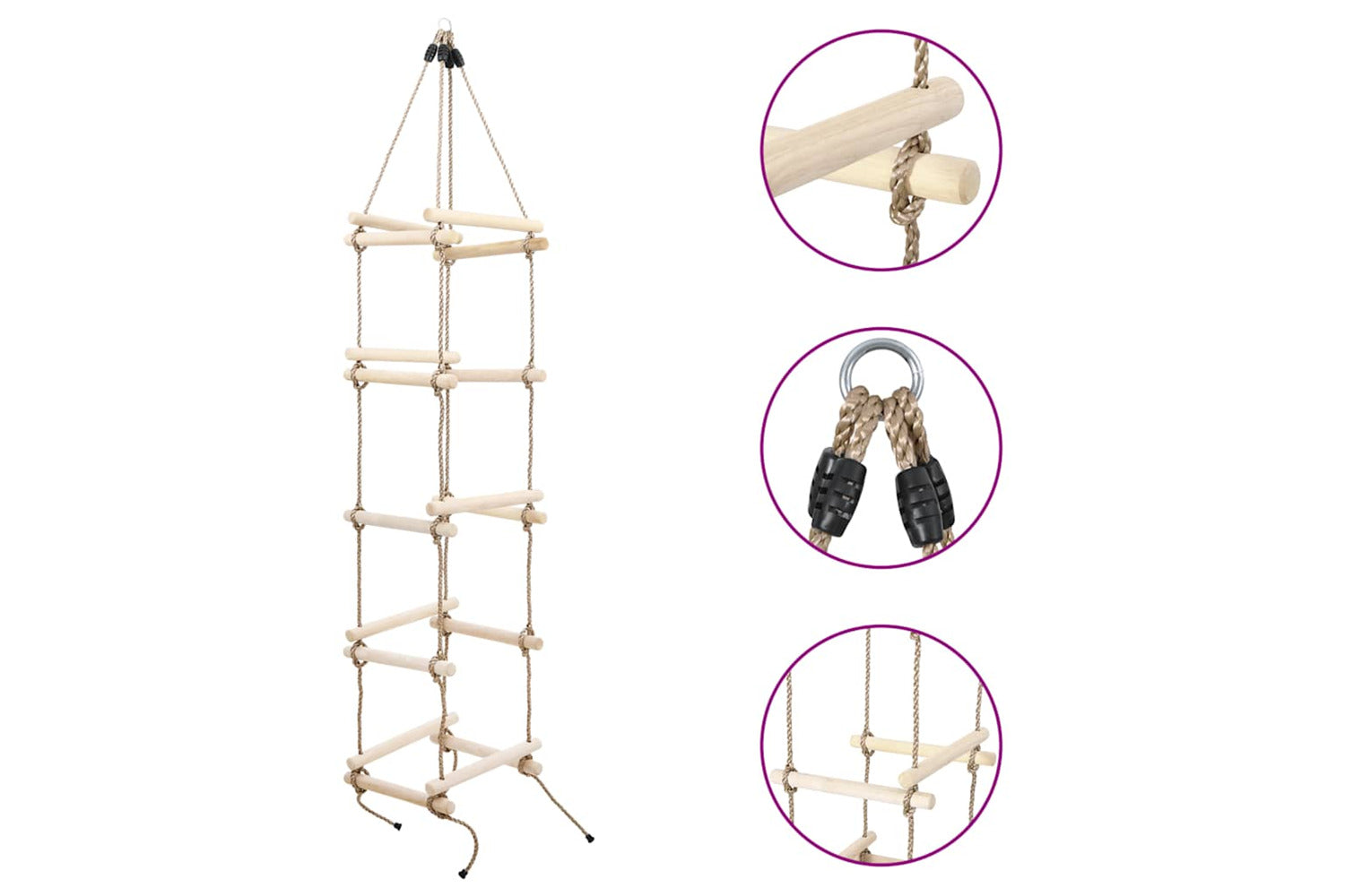 Vidaxl Kids Rope Ladder 200 Cm Wood-2