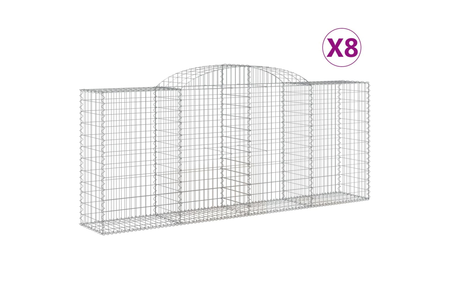 vidaXL 3146725 Arched Gabion Baskets 8 Pcs 300x50x120/140cm Galvanised Iron