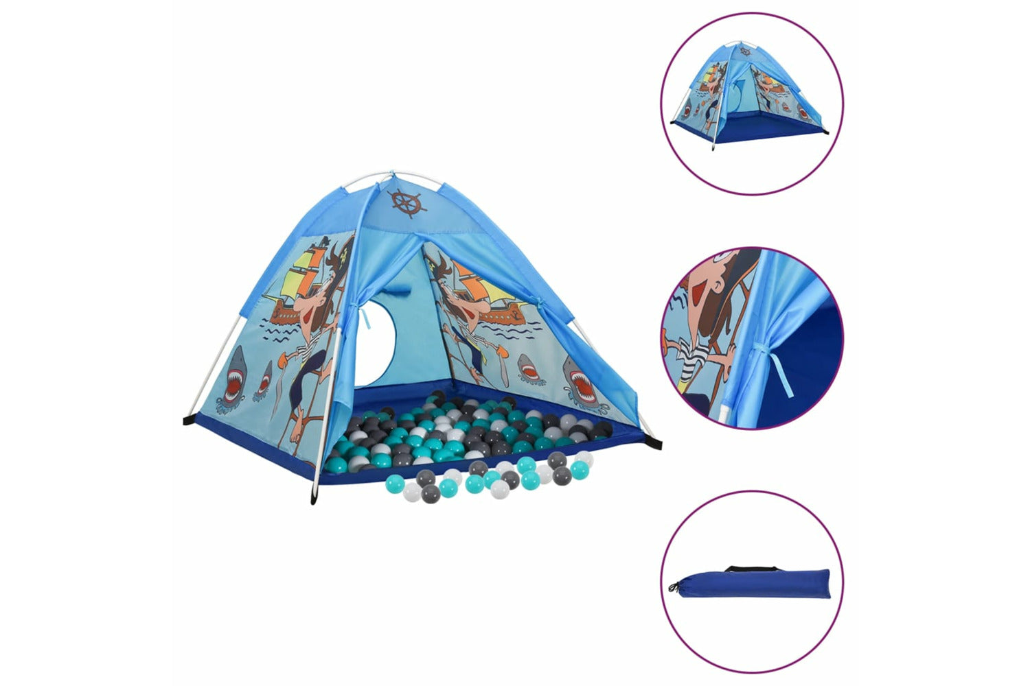 vidaXL 3107743 Children Play Tent With 250 Balls Blue 120x120x90cm-2