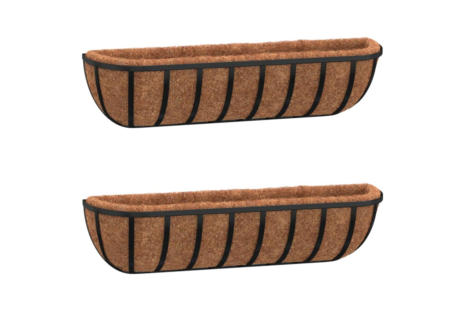 vidaXL 319356 Wall Troughs 2 Pcs With Coco Liners Black 91x20x23cm Steel