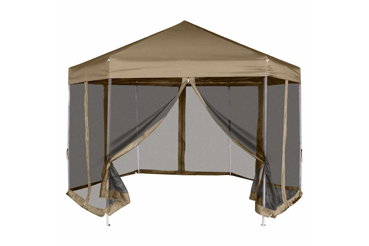 Vidaxl 362013 Hexagonal Pop-up Marquee With Sidewalls 3.6x3.1 M Taupe 220g/mâ²