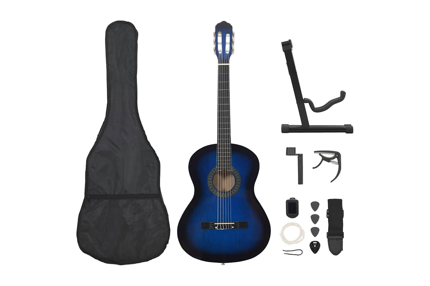 Vidaxl 12 Piece Classical Guitar Beginner Set Blue 4/4 39