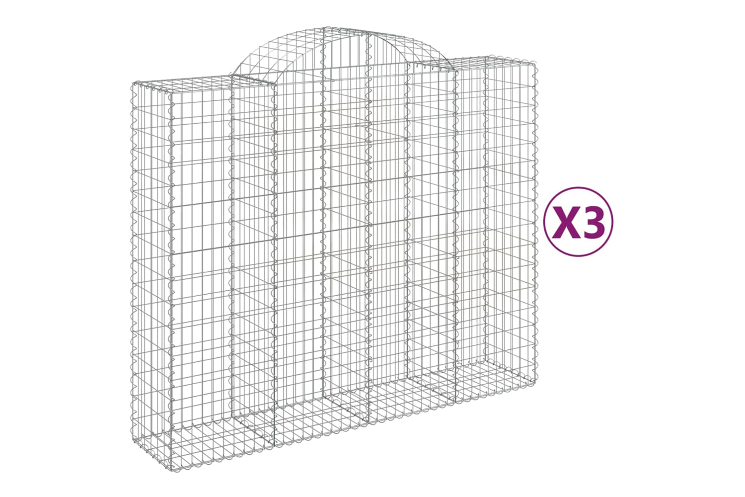 vidaXL 3146384 Arched Gabion Baskets 3 Pcs 200x50x160/180cm Galvanised Iron