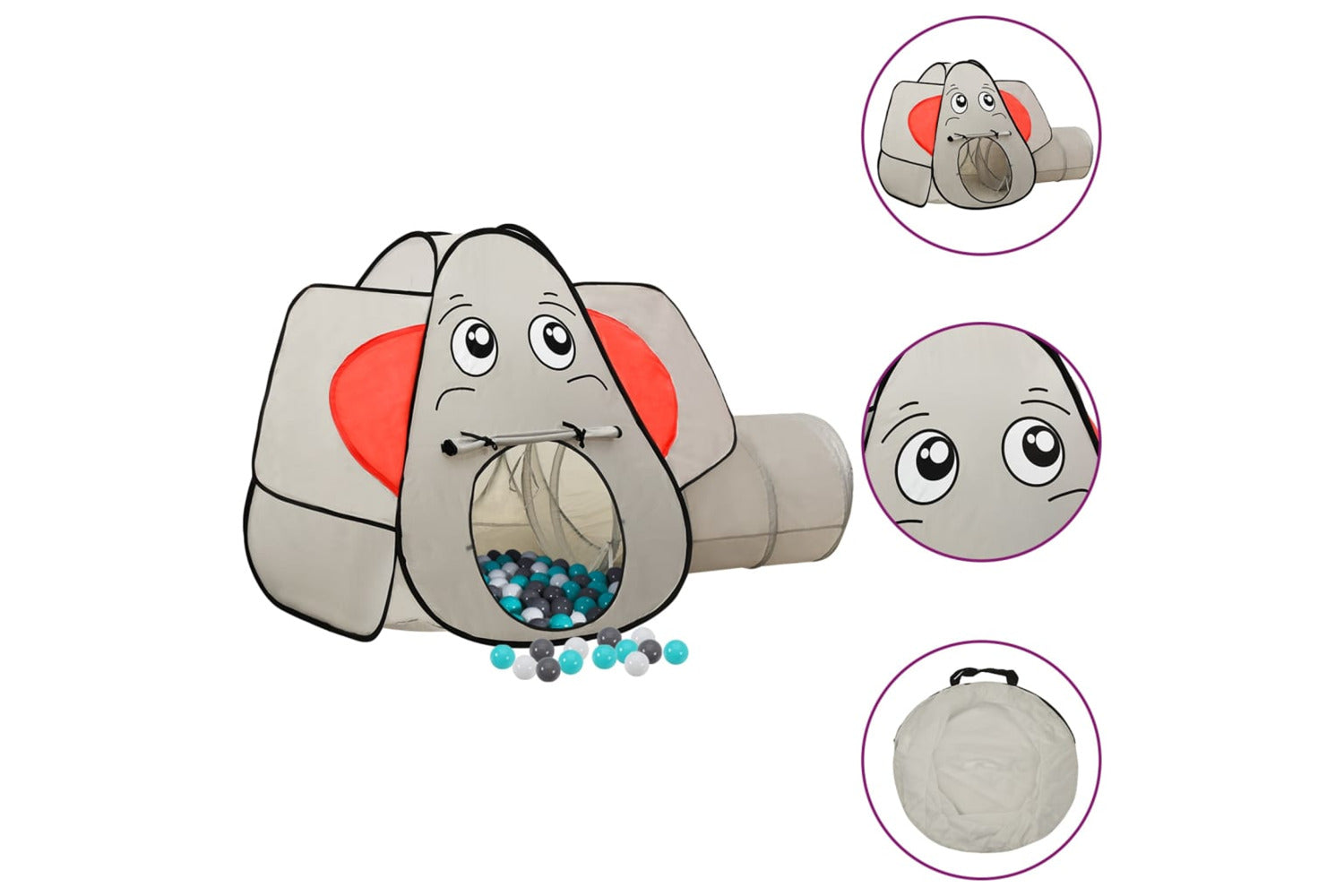 vidaXL 3107740 Elephant Children Play Tent With 250 Balls Grey 174x86x101cm-2