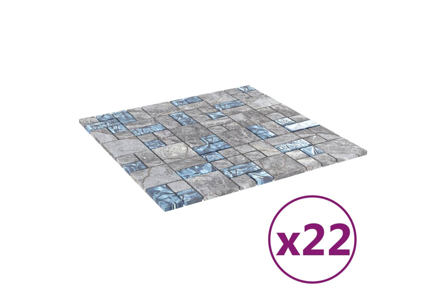 vidaXL 327310 Mosaic Tiles 22 Pcs Grey And Blue 30x30cm Glass-2