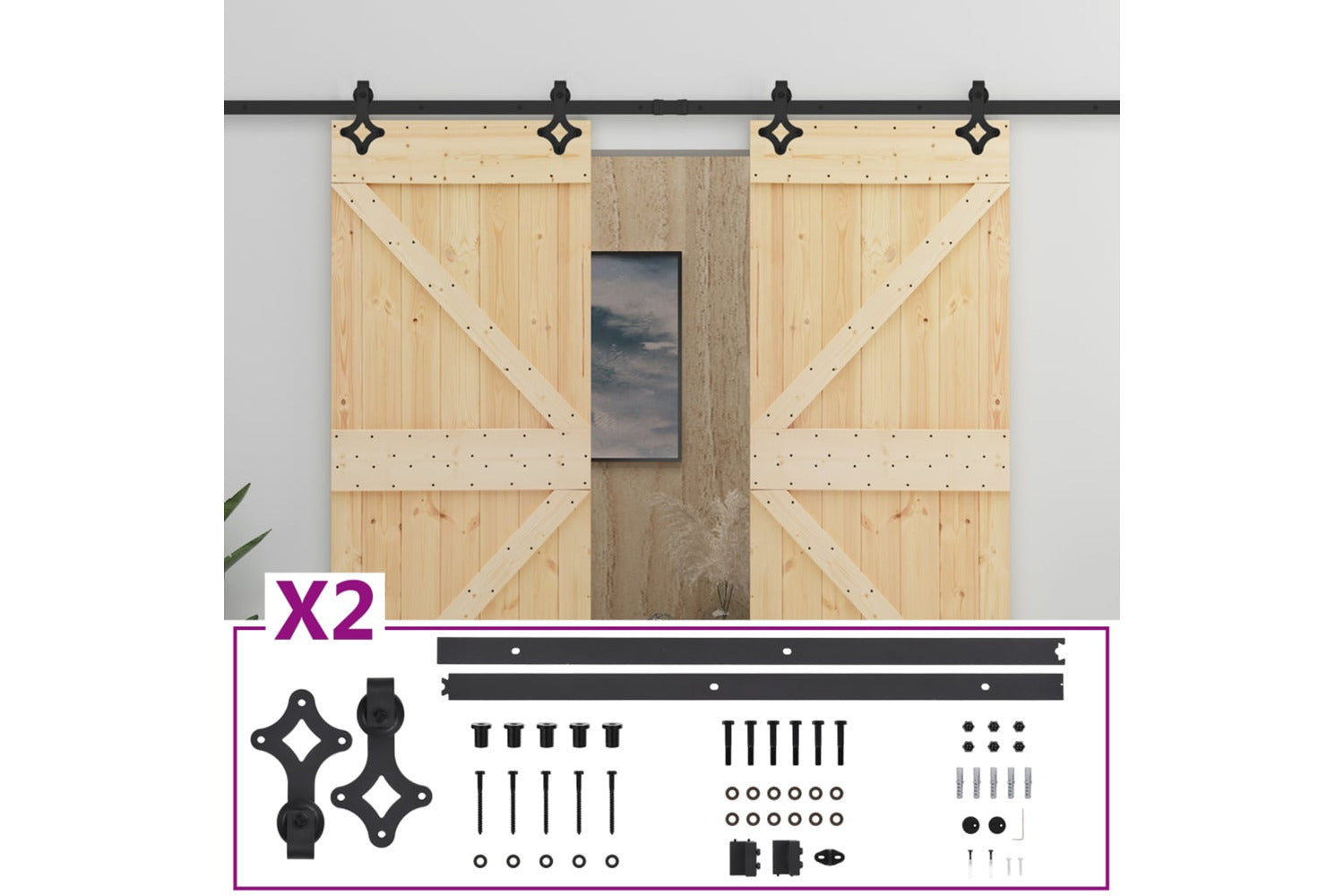 vidaXL 3057582 Sliding Door With Hardware Set 80x210cm Solid Pine Wood-2