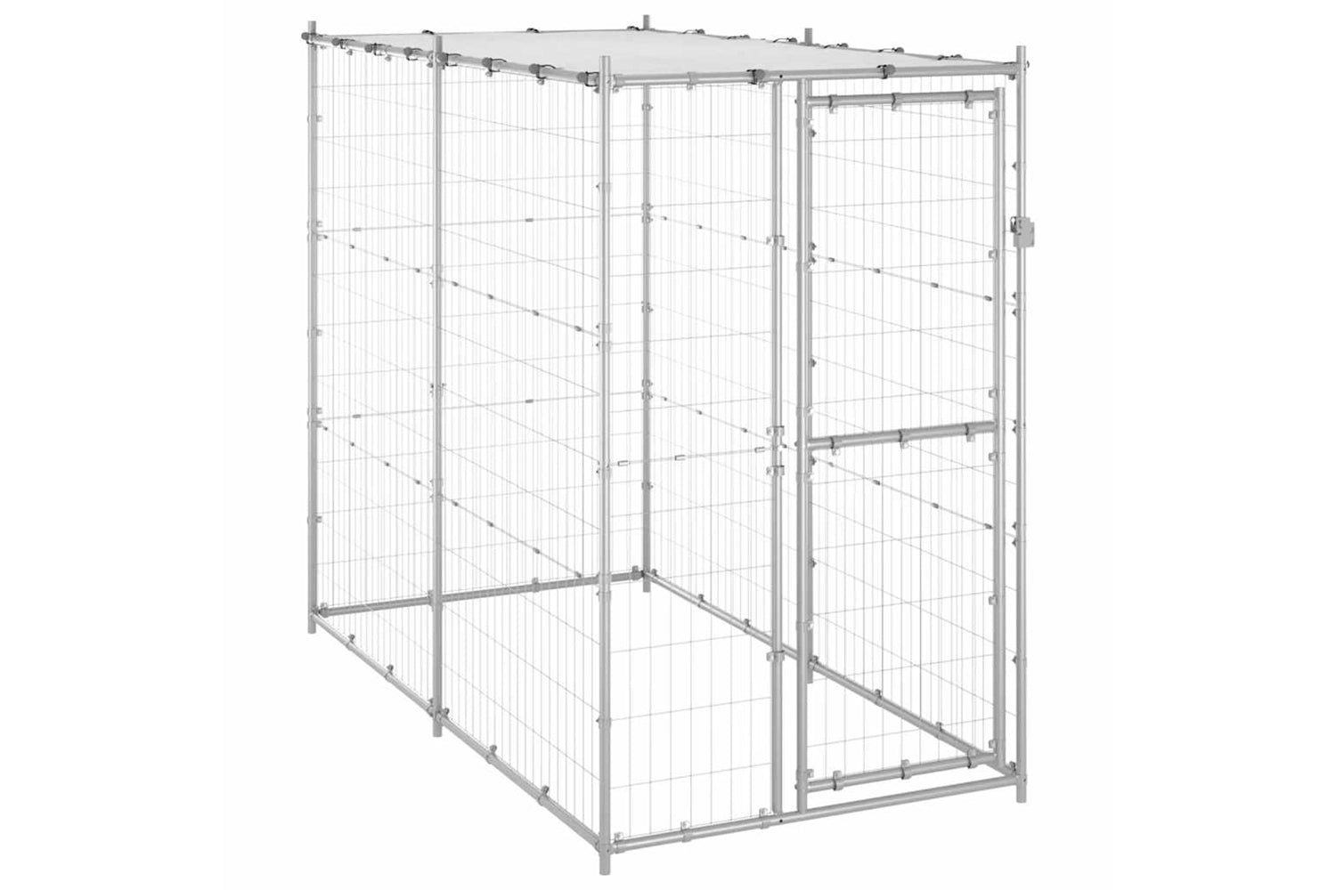 Vidaxl Outdoor Dog Kennel Galvanised Steel With Roof 110x220x180 Cm