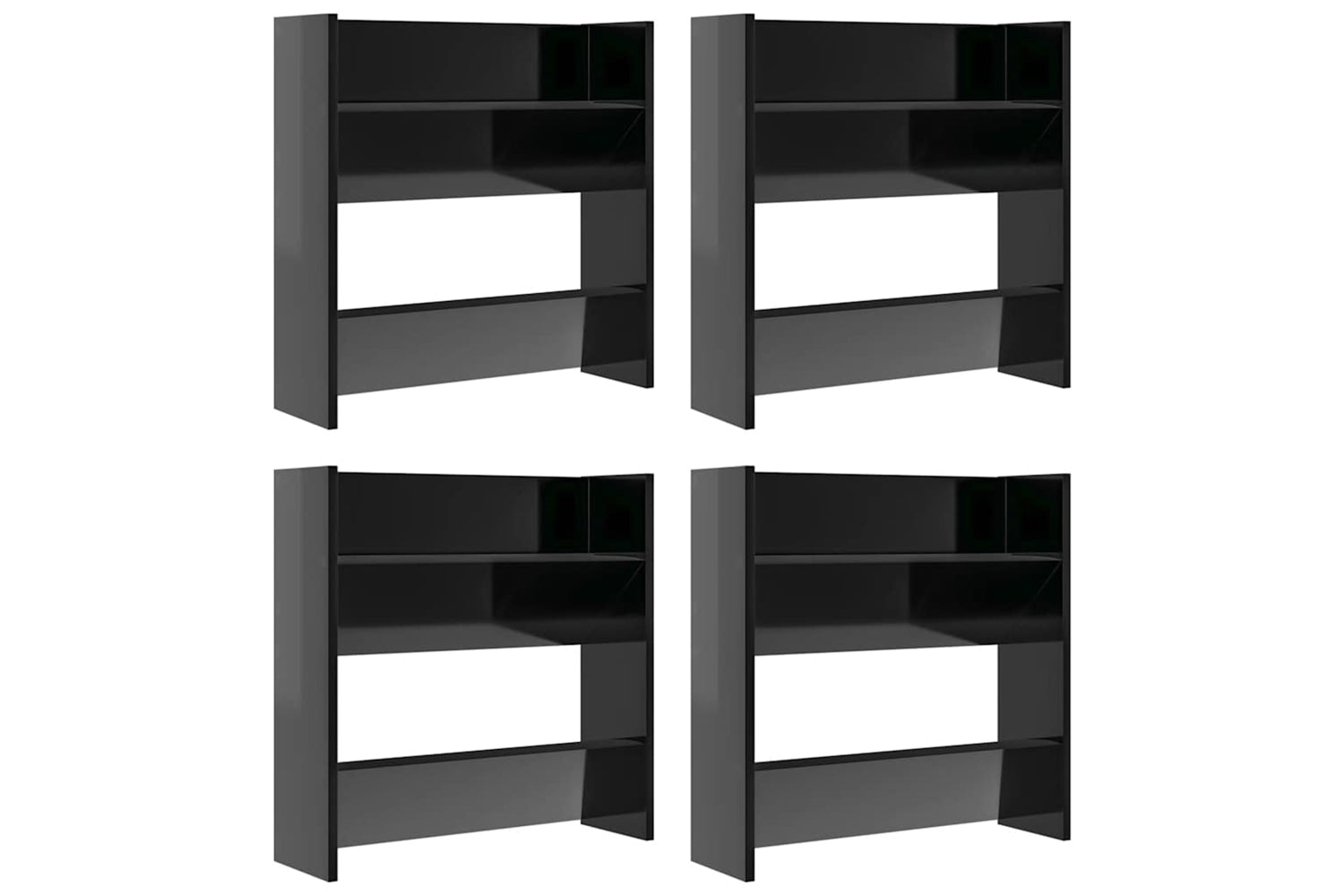 vidaXL 806737 Wall Shoe Cabinets 4 Pcs High Gloss Black 60x18x60cm Engineered Wood