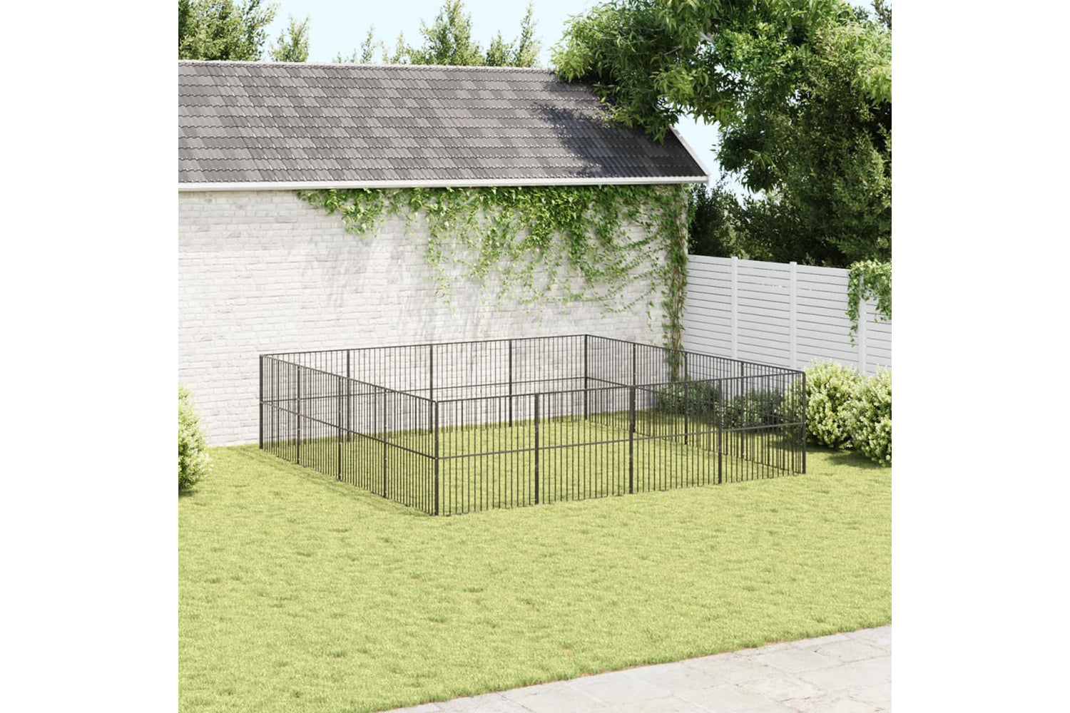 Vidaxl 3209555 Dog Playpen 16 Panels Black Galvanised Steel-2