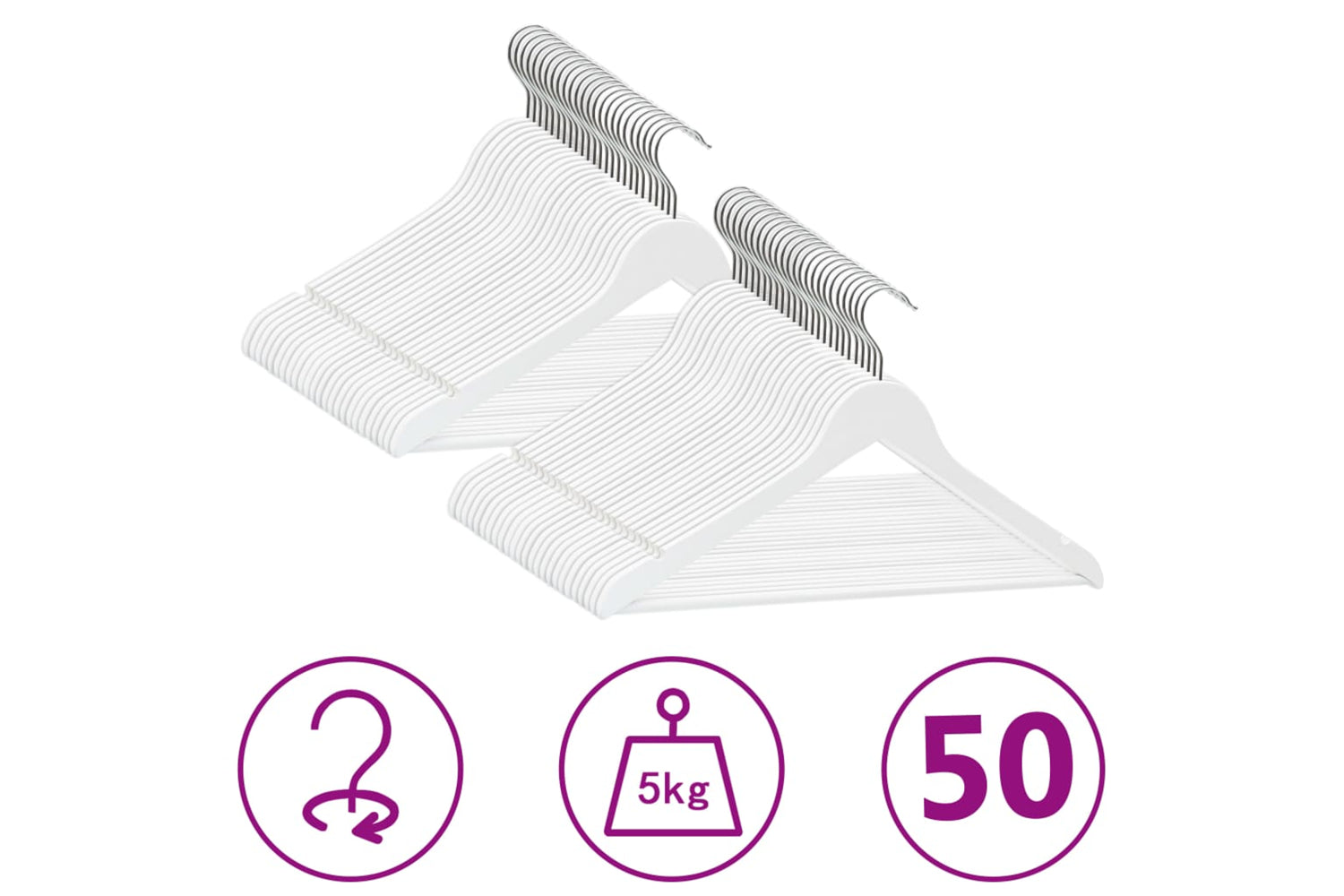 vidaXL 289915 50 Pcs Clothes Hanger Set Non-slip White Hardwood