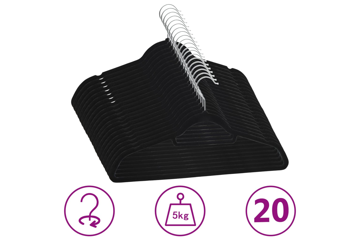 Vidaxl 289920 20 Pcs Clothes Hanger Set Anti-slip Black Velvet