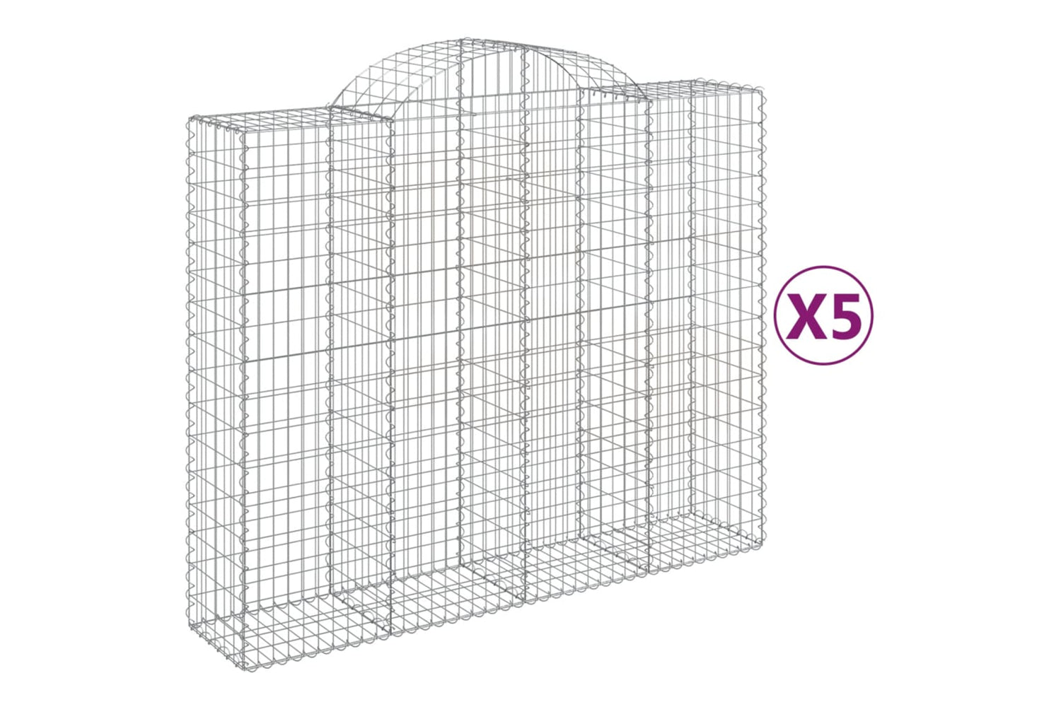 vidaXL 3146386 Arched Gabion Baskets 5 Pcs 200x50x160/180cm Galvanised Iron