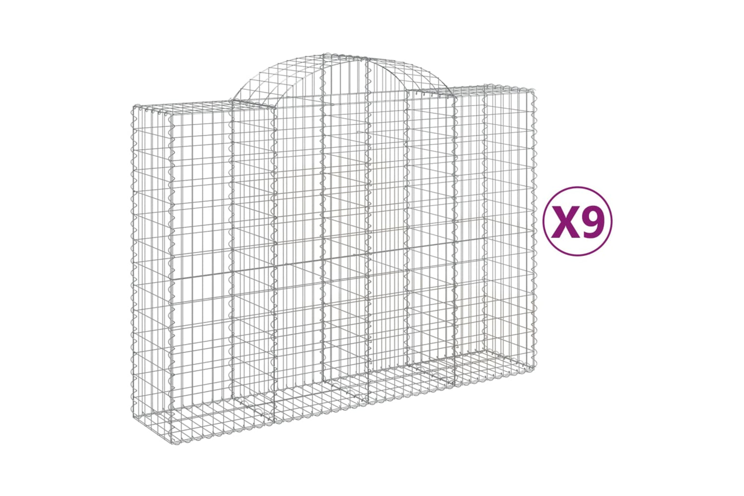 vidaXL 3146369 Arched Gabion Baskets 9 Pcs 200x50x140/160cm Galvanised Iron