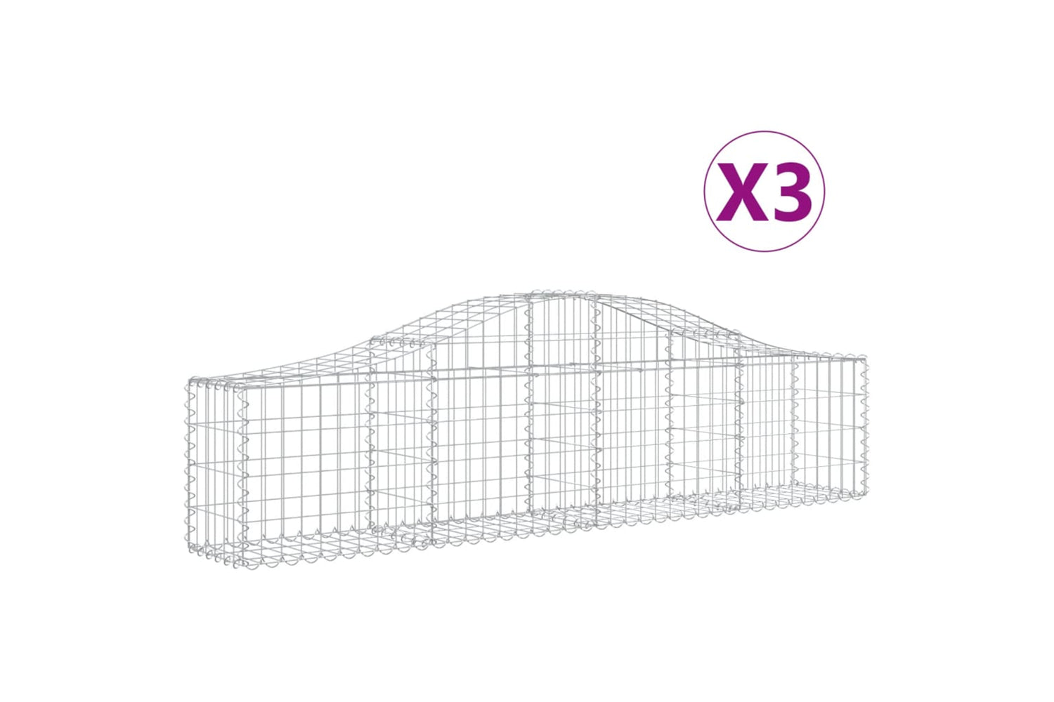 vidaXL 3145368 Arched Gabion Baskets 3 Pcs 200x30x40/60cm Galvanised Iron