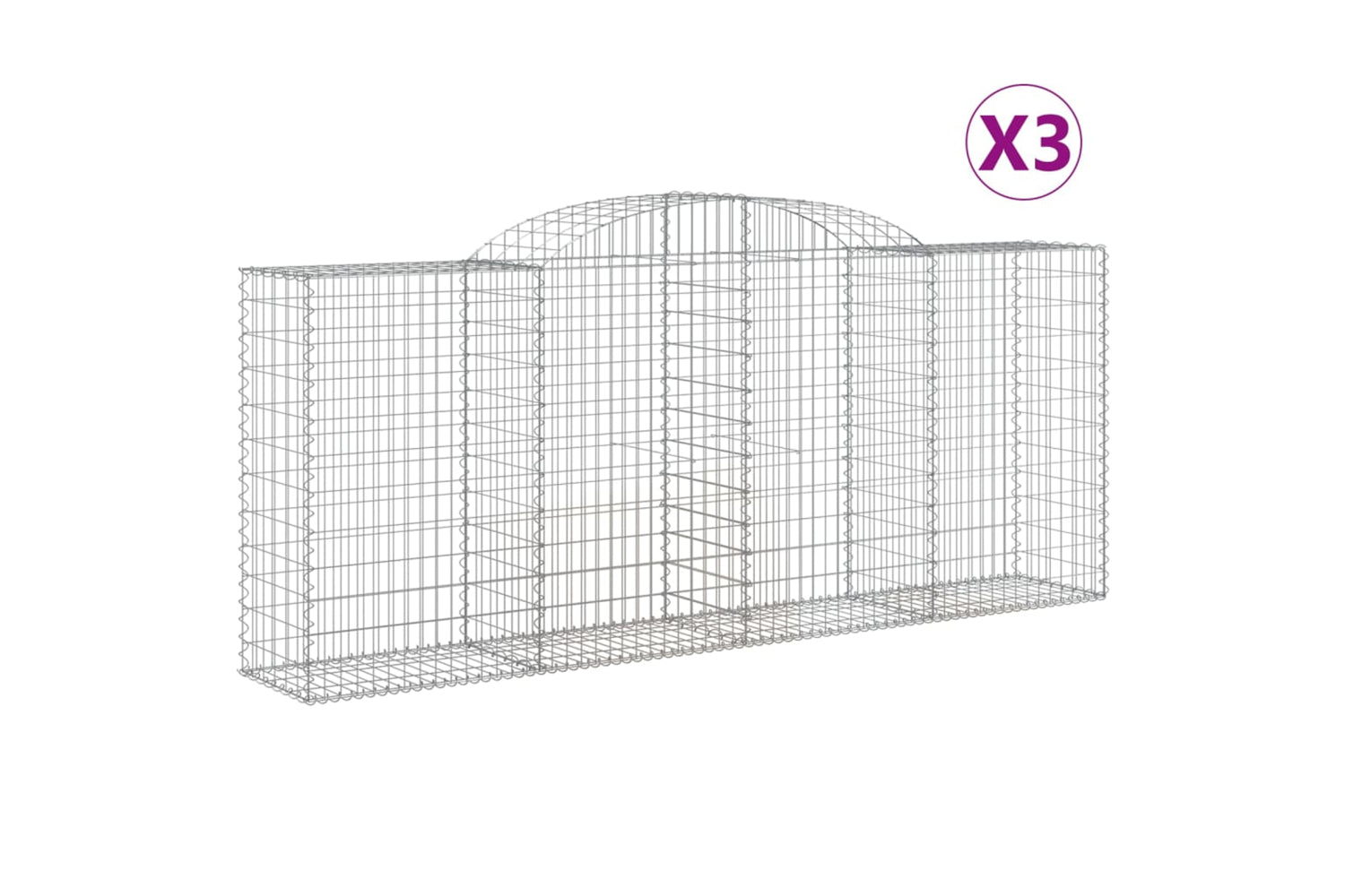 vidaXL 3146720 Arched Gabion Baskets 3 Pcs 300x50x120/140cm Galvanised Iron