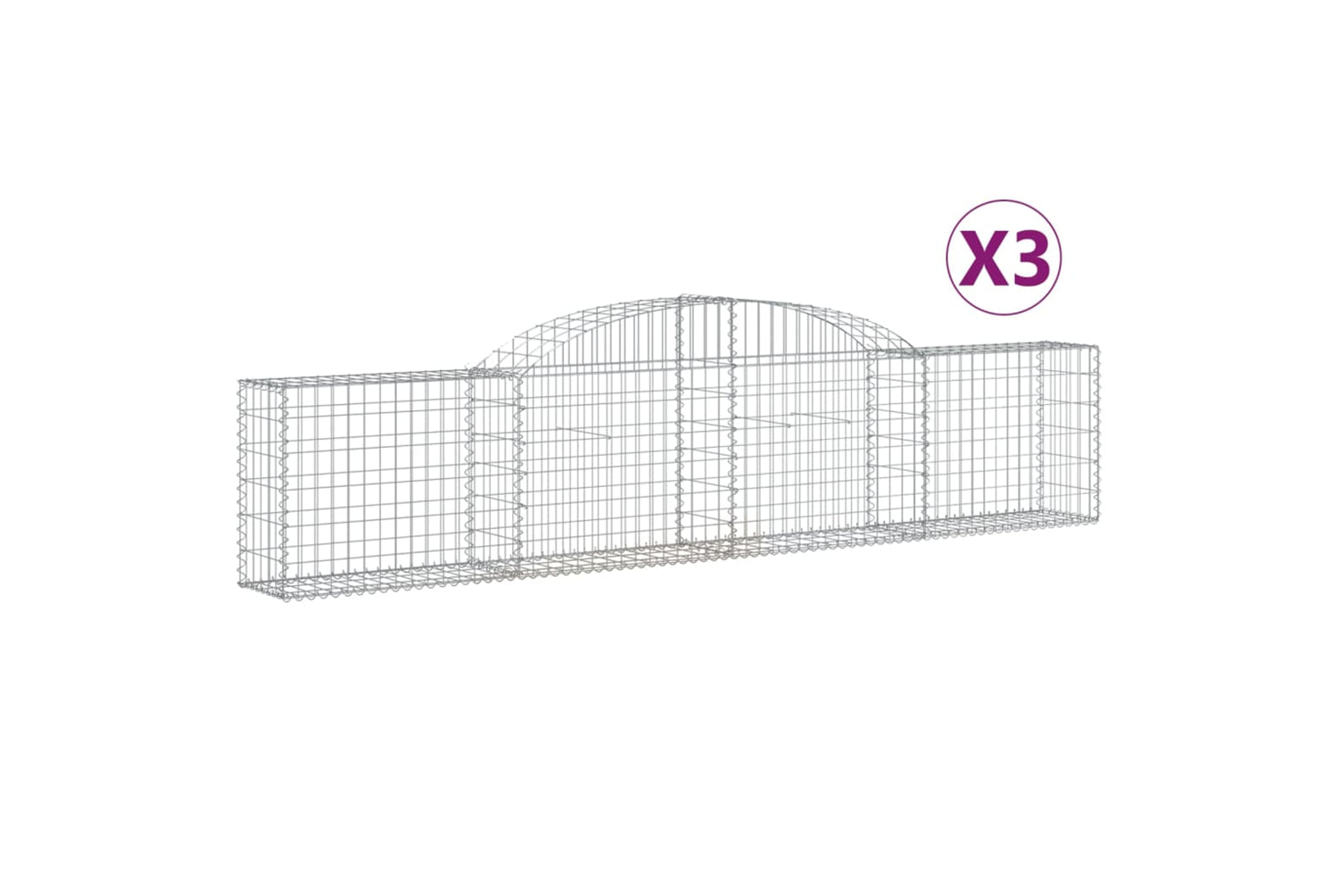 vidaXL 3146486 Arched Gabion Baskets 3 Pcs 300x30x60/80cm Galvanised Iron