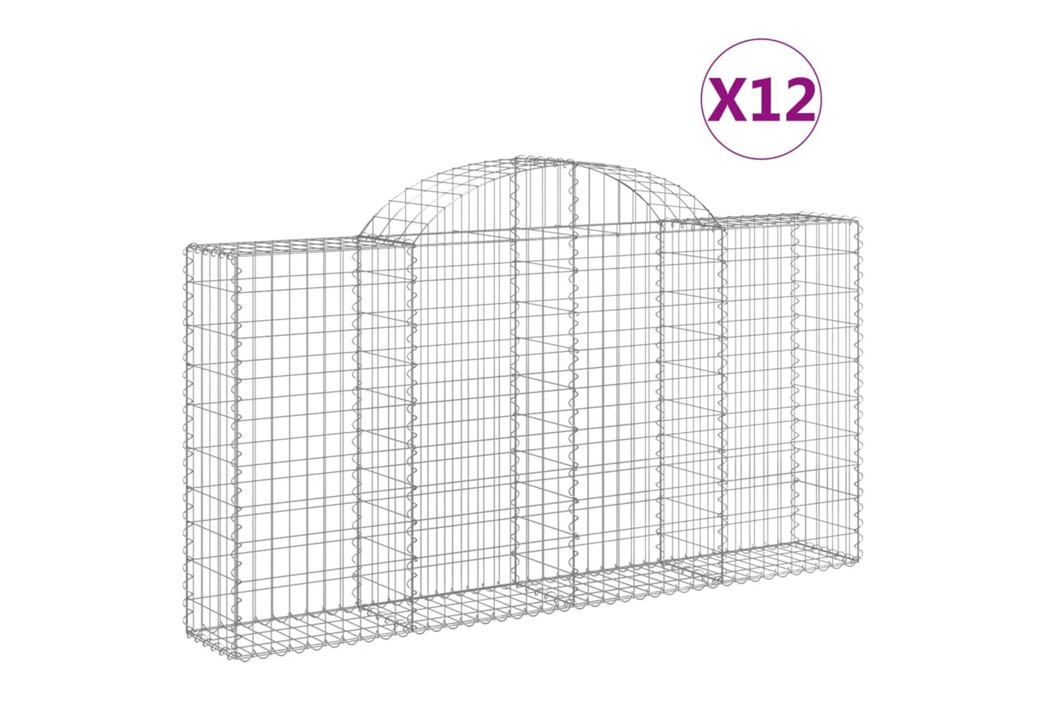 vidaXL 3146120 Arched Gabion Baskets 12 Pcs 200x30x100/120cm Galvanised Iron