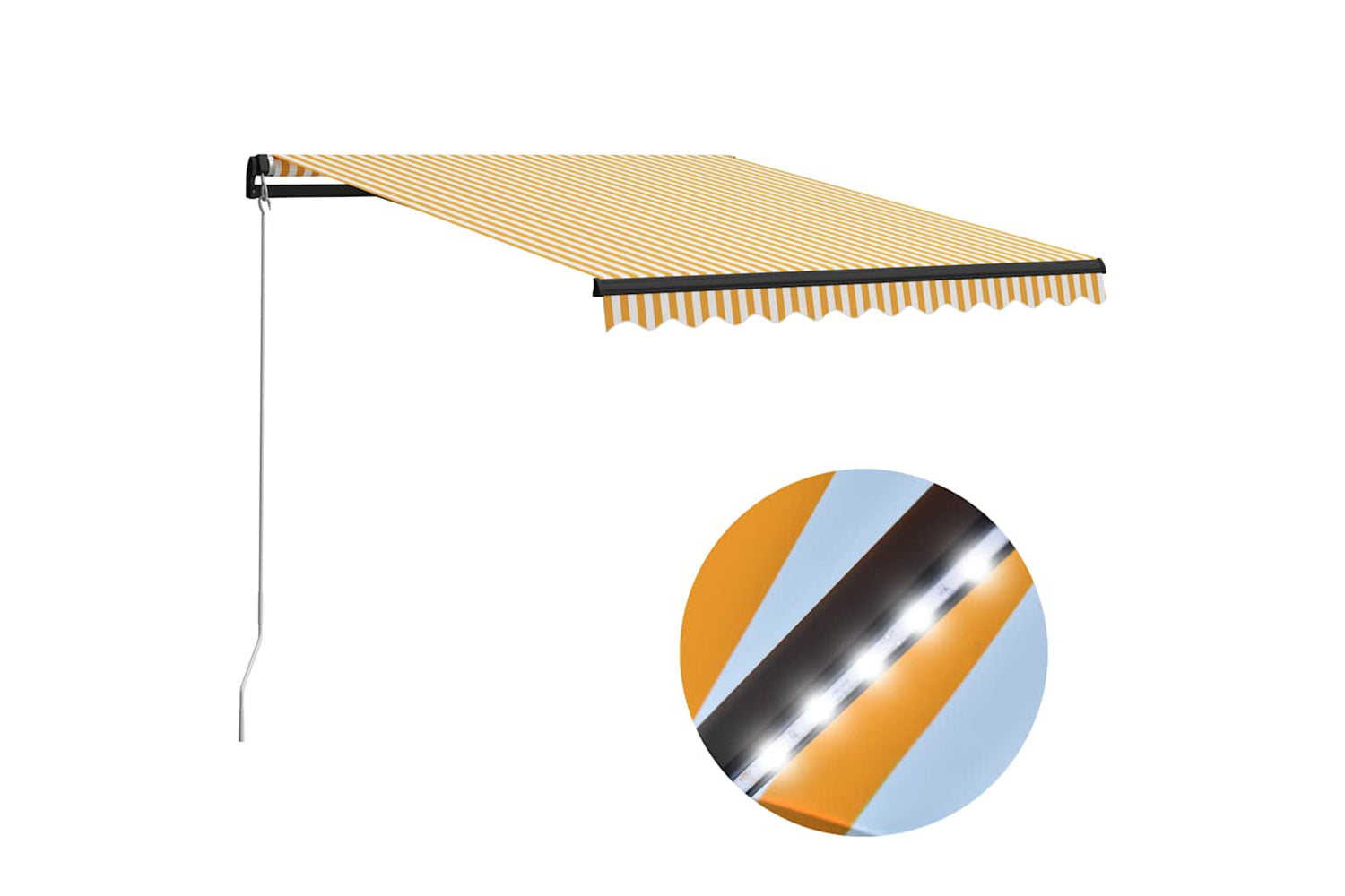 Vidaxl Manual Retractable Awning With Led 300x250 Cm Yellow And White