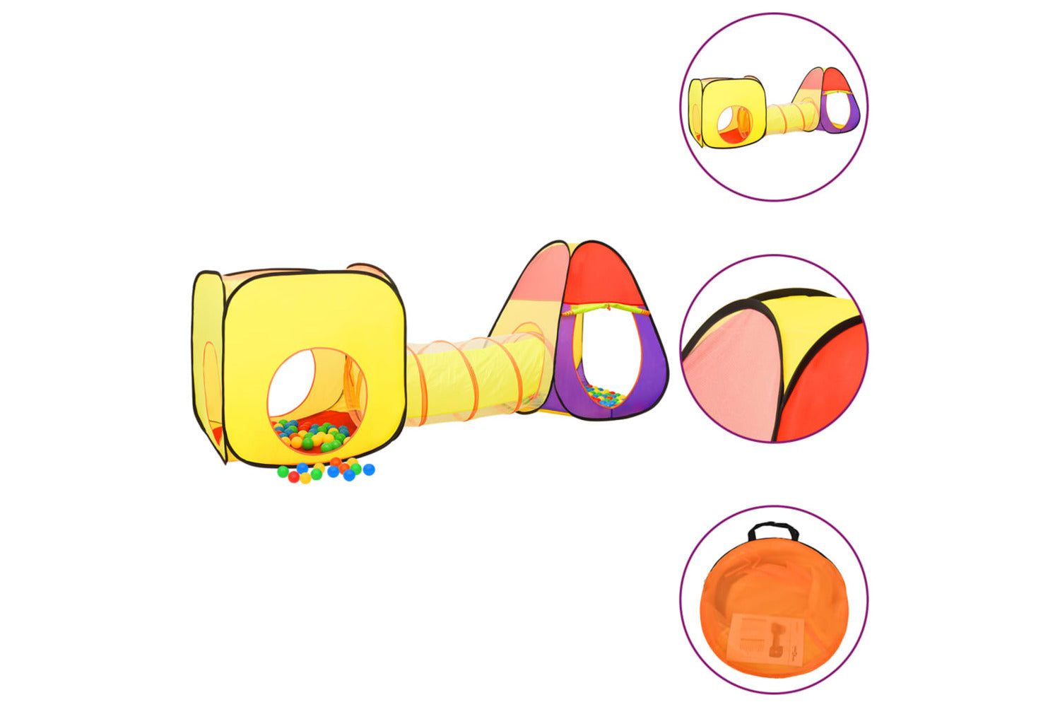 vidaXL 3107727 Children Play Tent With 250 Balls Multicolour 255x80x100cm-2