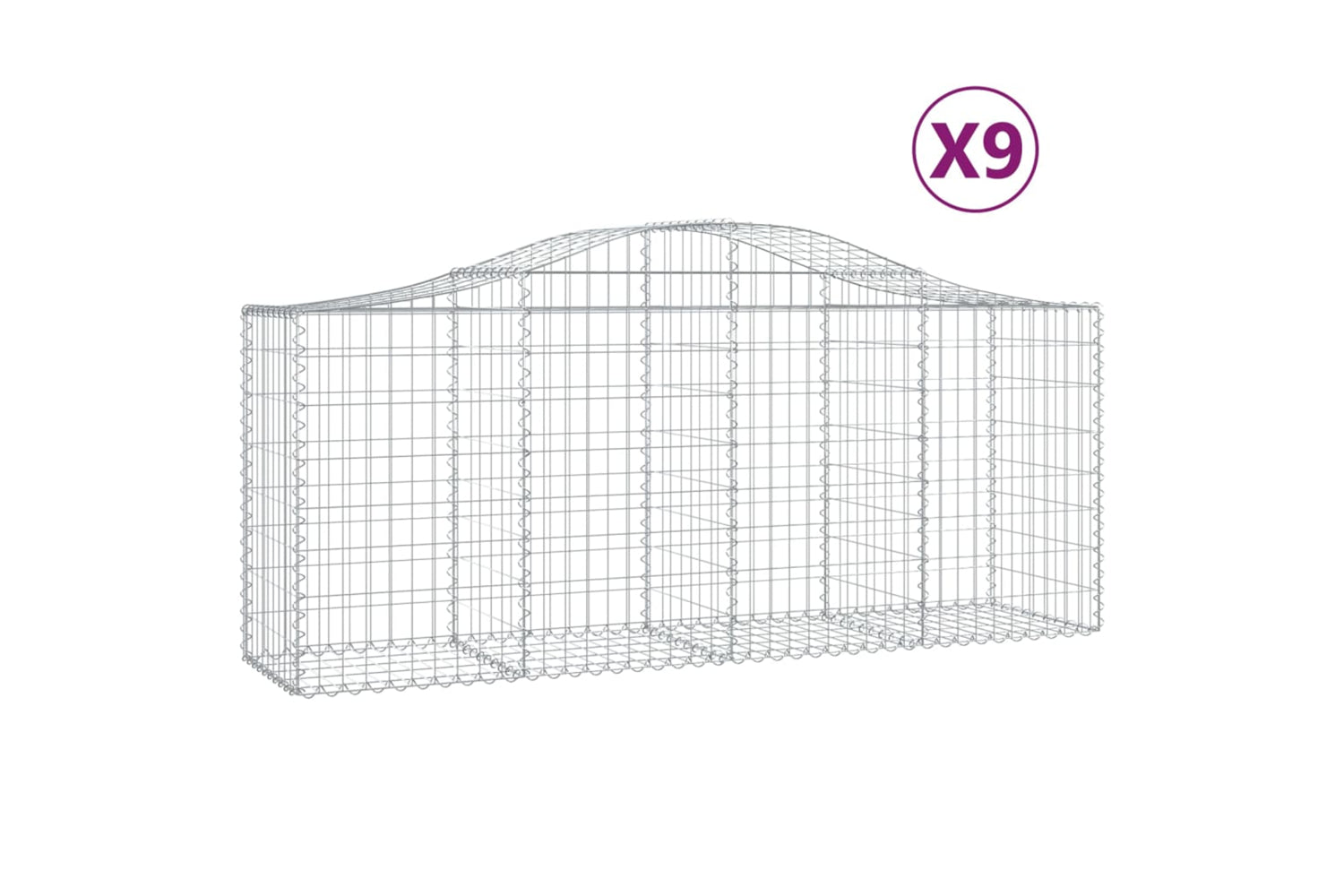 vidaXL 3145626 Arched Gabion Baskets 9 Pcs 200x50x80/100cm Galvanised Iron