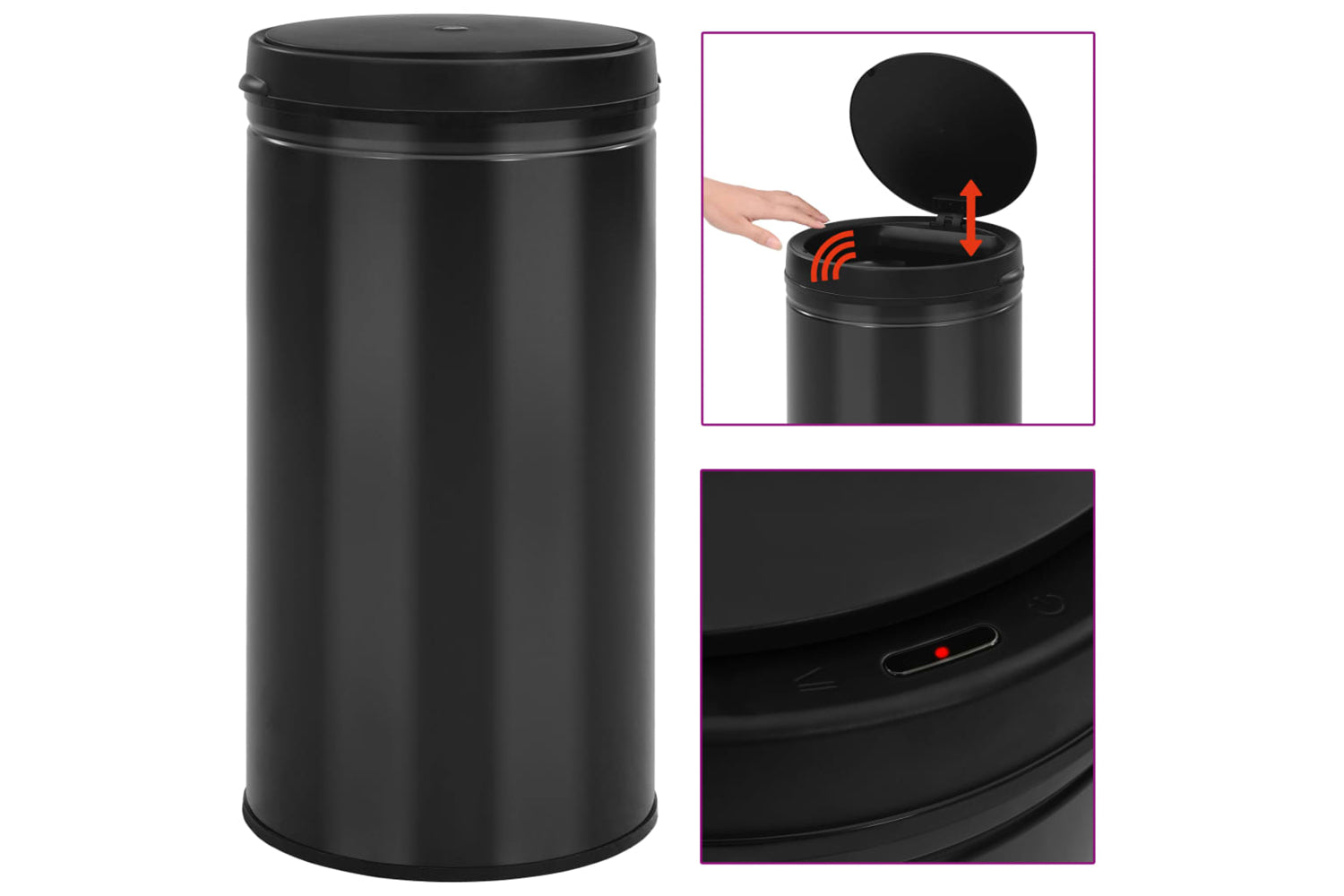 Vidaxl 322701 Automatic Sensor Dustbin 60 L Carbon Steel Black