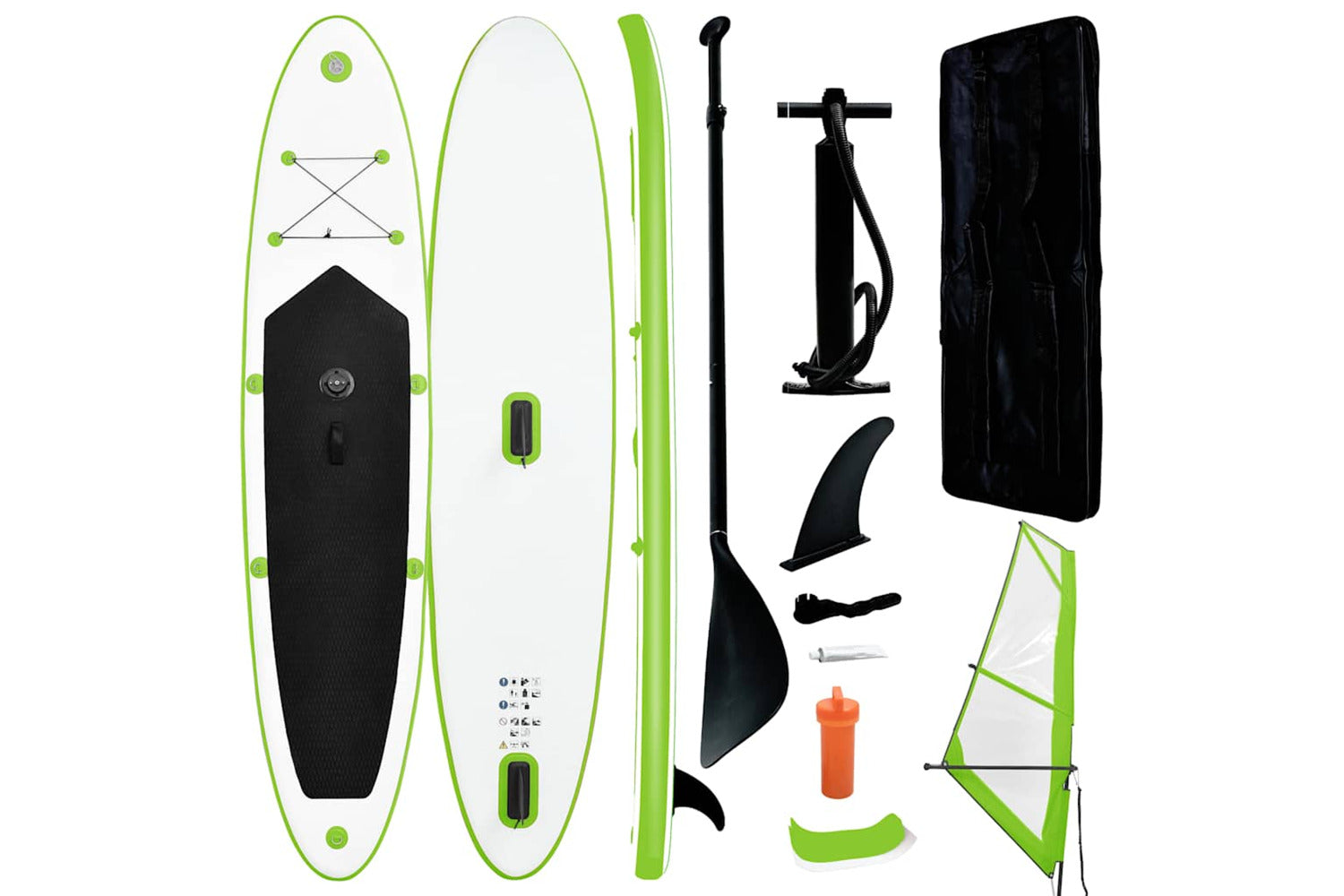 Vidaxl Inflatable Stand Up Paddleboard With Sail Set Green And White-2