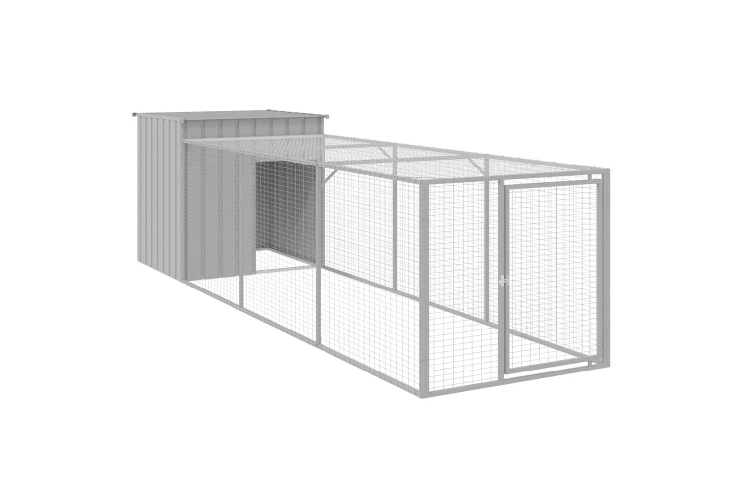 vidaXL 3189094 Chicken Cage With Run Light Grey 110x405x110cm Galvanised Steel