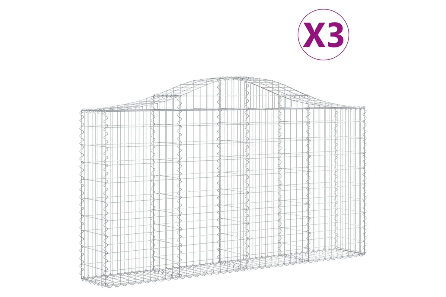 vidaXL 3145431 Arched Gabion Baskets 3 Pcs 200x30x100/120cm Galvanised Iron