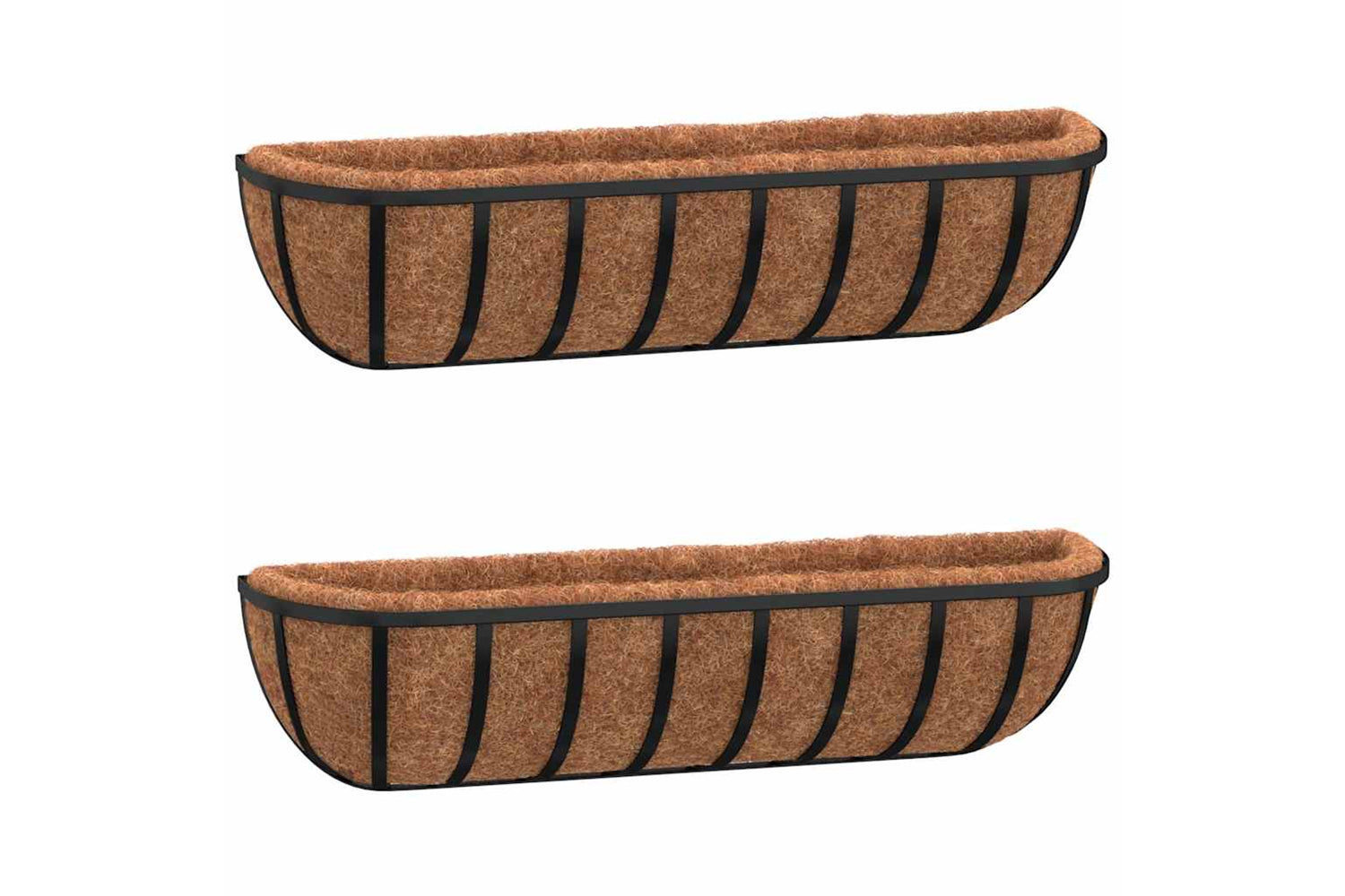 vidaXL 319354 Wall Troughs 2 Pcs With Coco Liners Black 61x19x16cm Steel