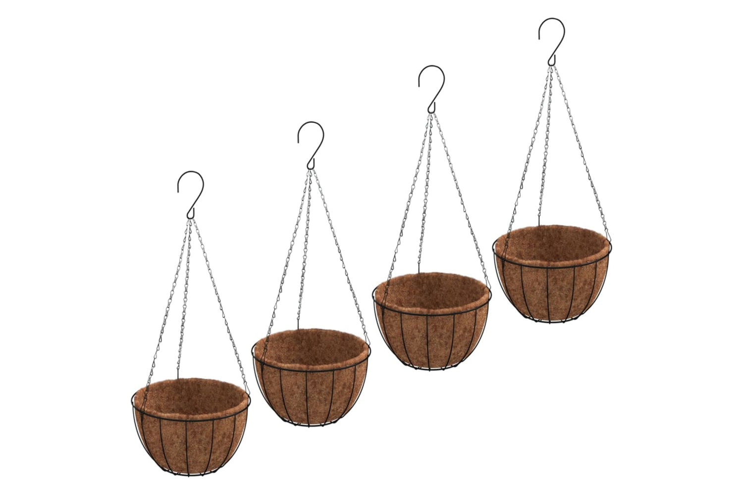 vidaXL 319359 Hanging Planters 4 Pcs With Coco Liners Black ÃƒÂƒÃ‚Â˜ 40x63cm Steel