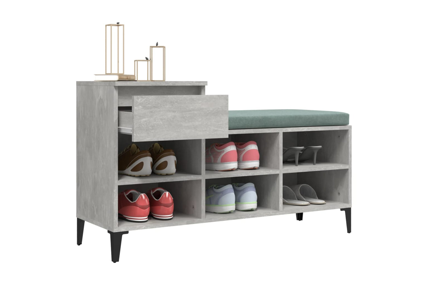 vidaXL 821216 Shoe Cabinet Concrete Grey 102x36x60cm Engineered Wood-4