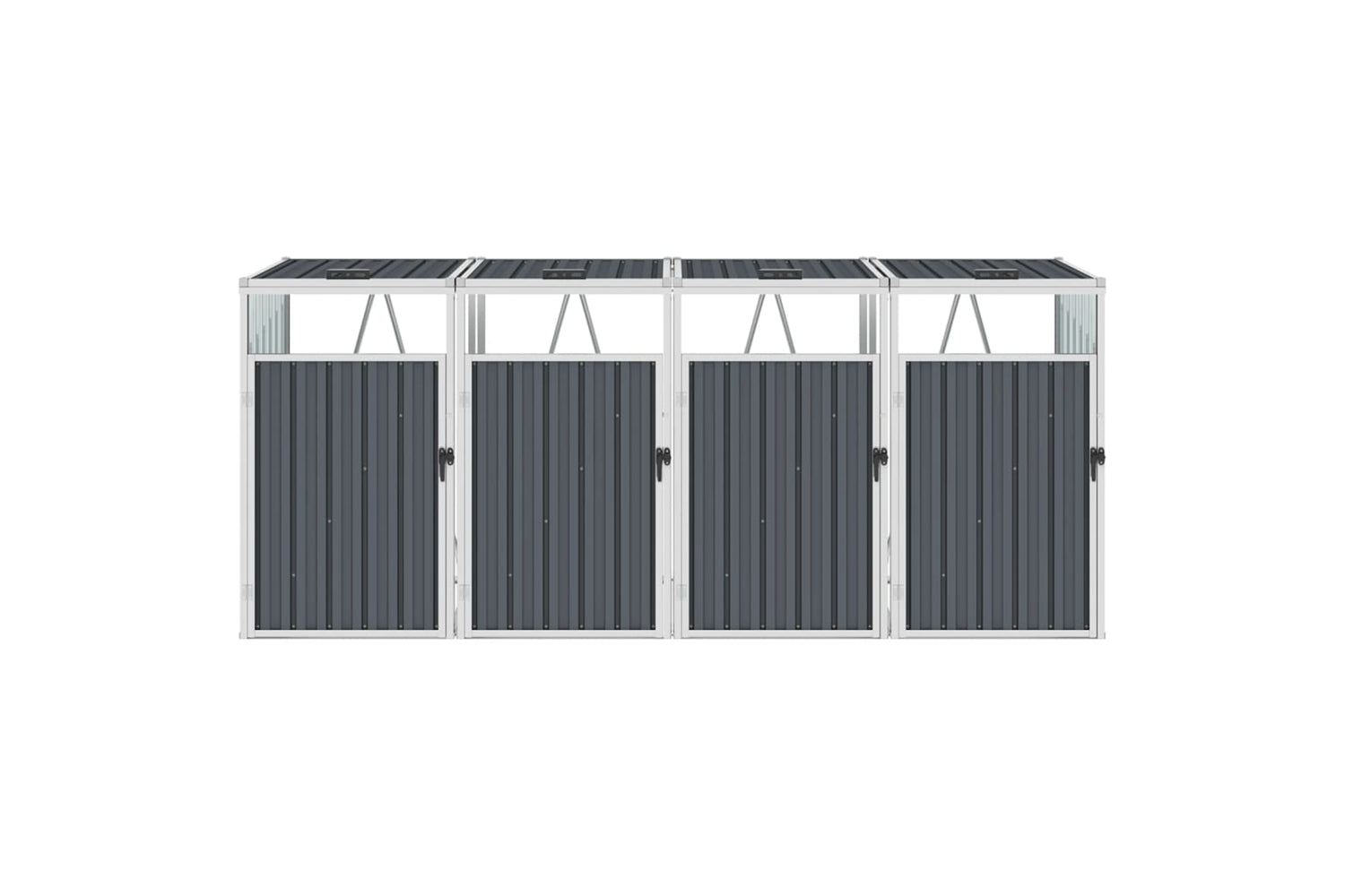 vidaXL Quadruple Garbage Bin Shed Grey 286x81x121cm Steel-2