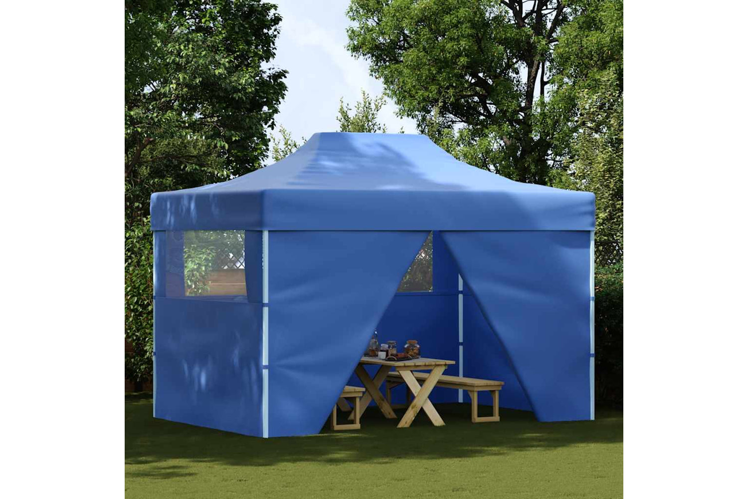 Vidaxl Foldable Tent Pop-up With 4 Side Walls 3x4.5 M Blue-2