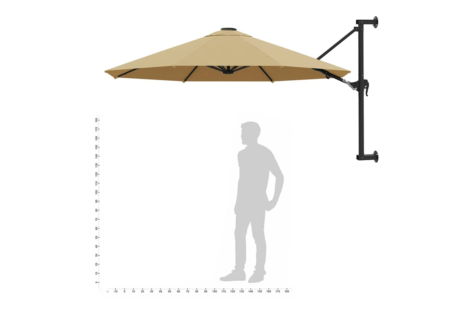 vidaXL Wall-mounted Parasol With Metal Pole 300cm Taupe-9