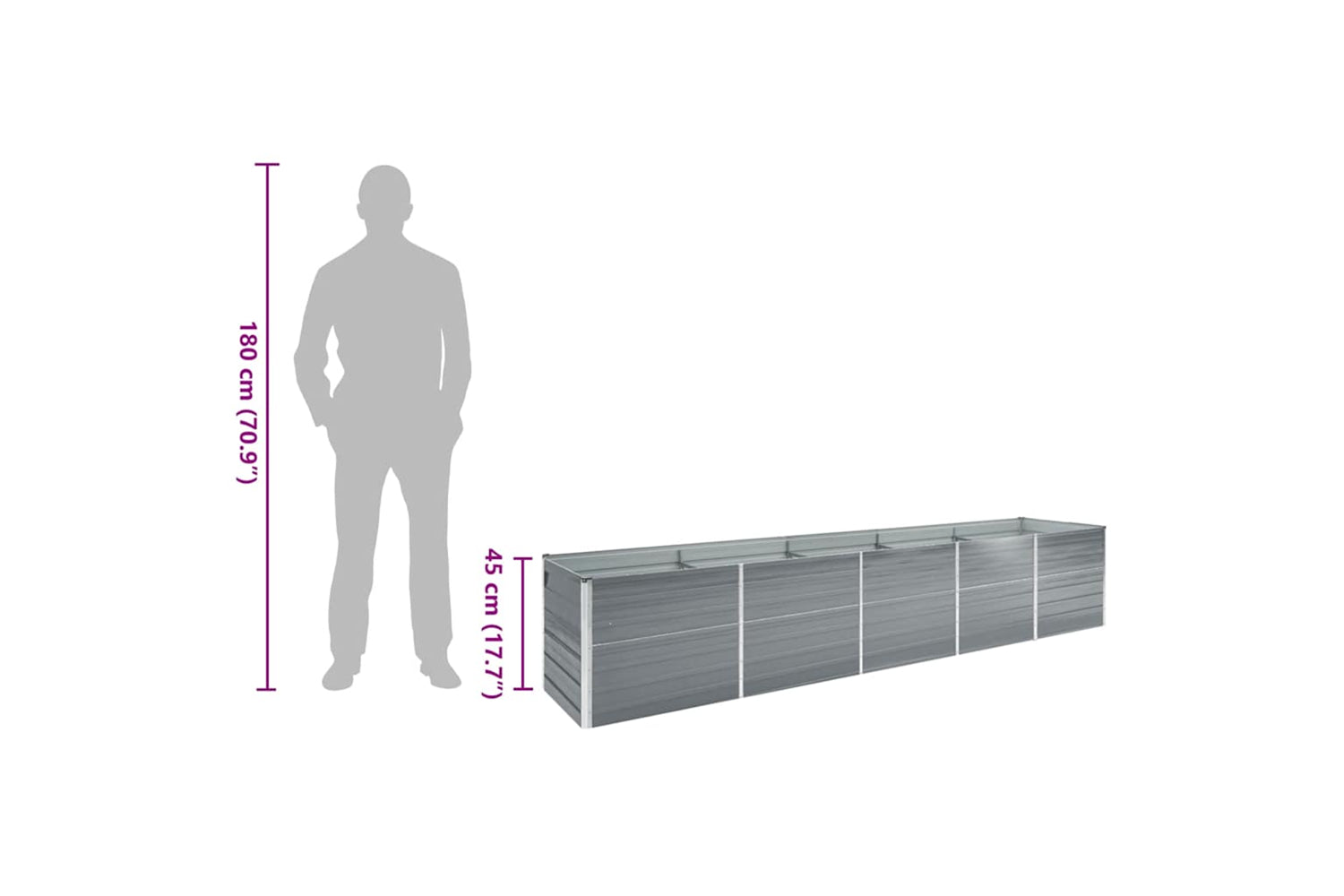 vidaXL 47056 Garden Raised Bed Galvanised Steel 400x80x45cm Grey-9