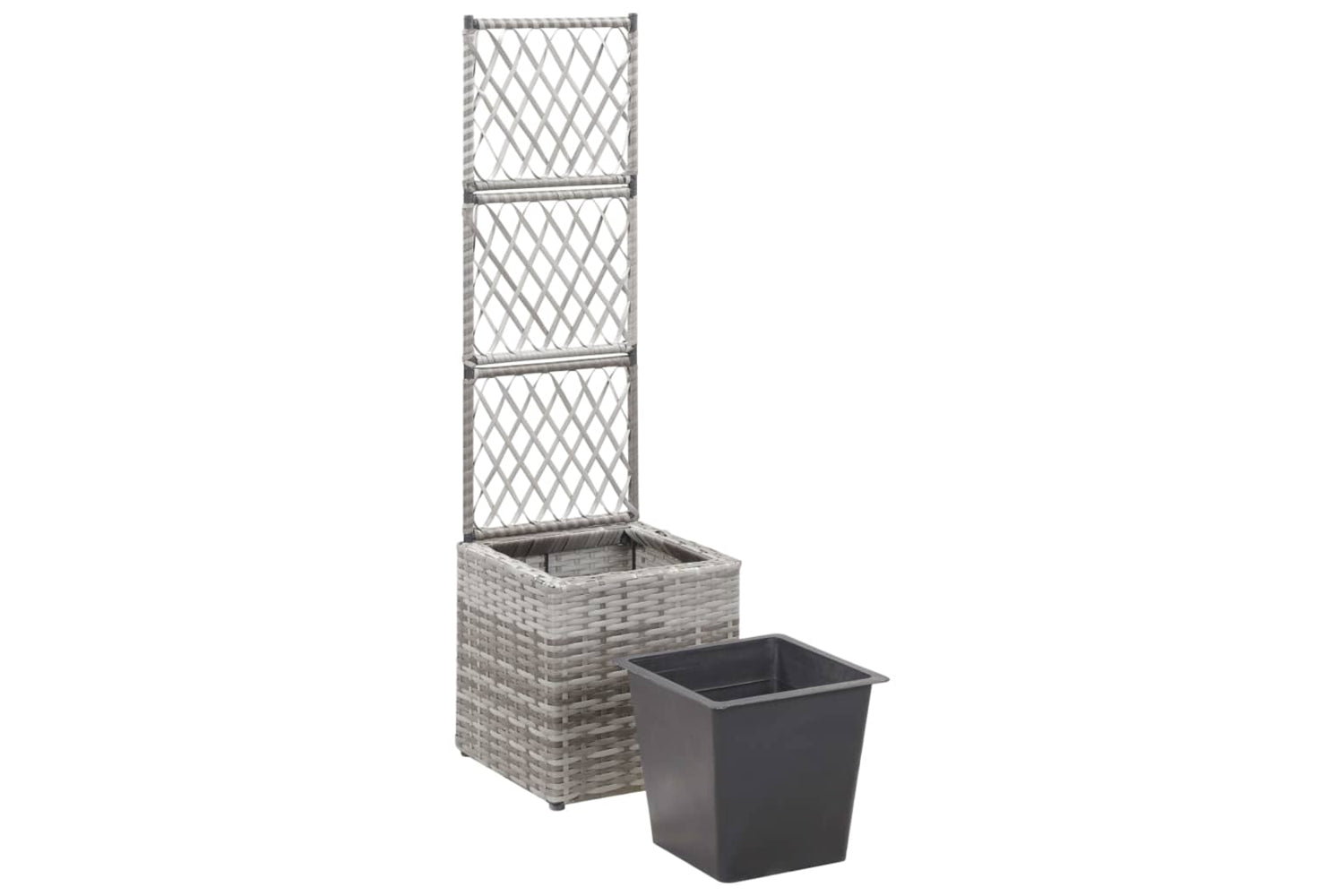 vidaXL 46933 Trellis Raised Bed With 1 Pot 30x30x107cm Poly Rattan Grey-4