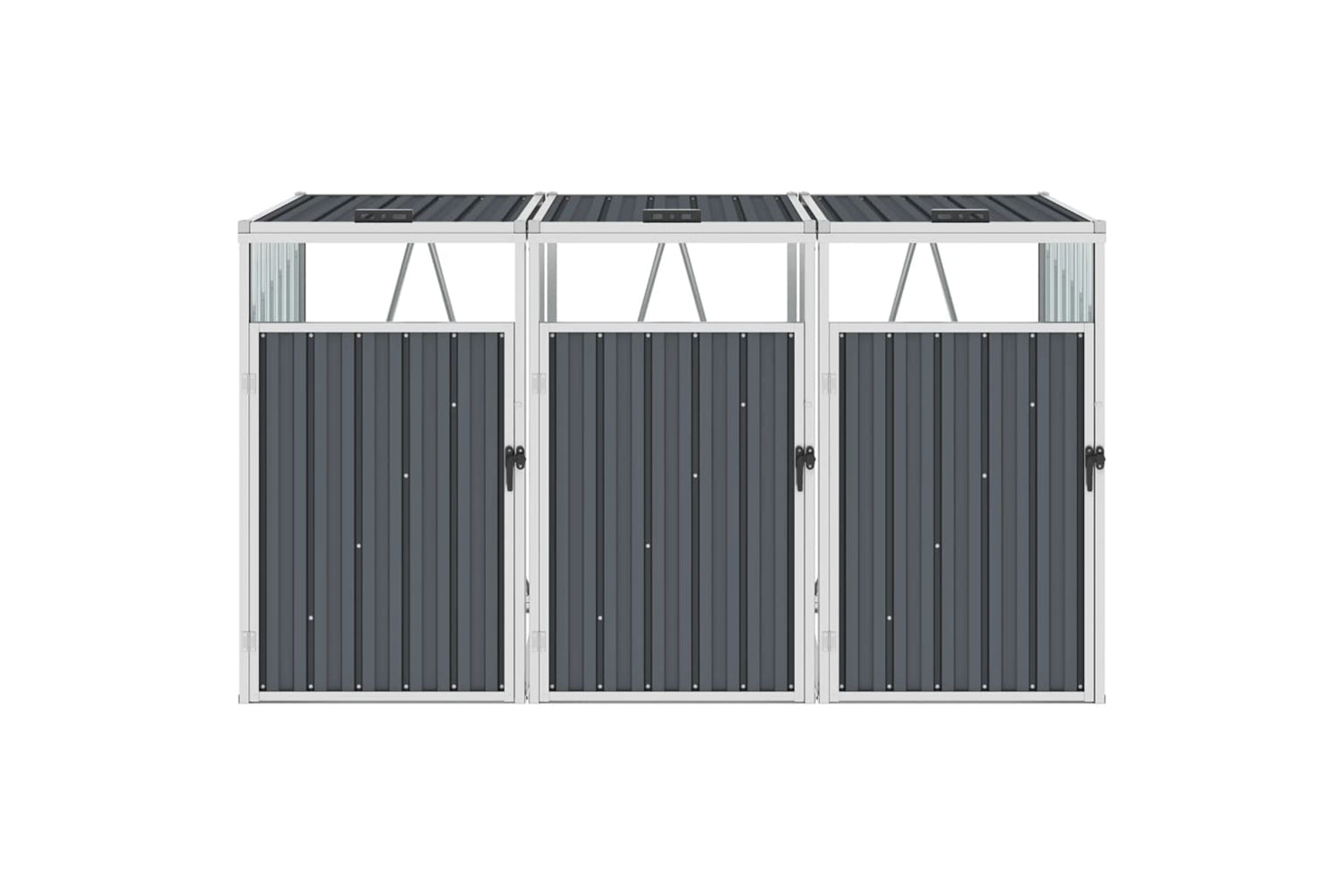 vidaXL Triple Garbage Bin Shed Grey 213x81x121cm Steel-2