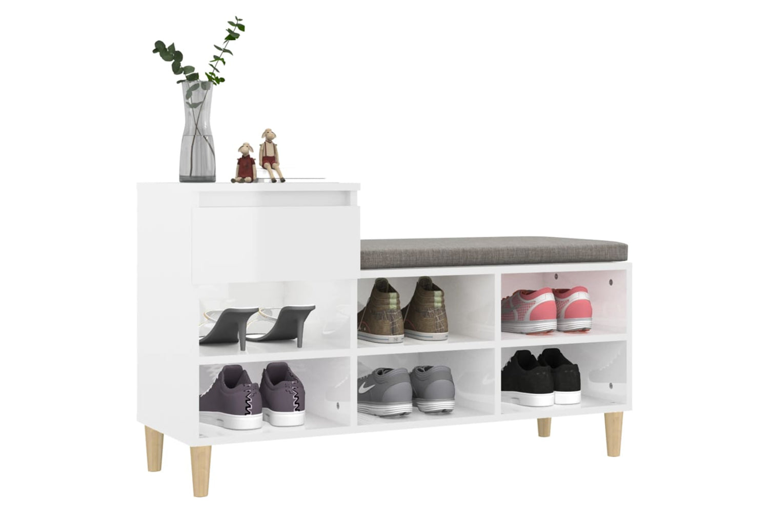 vidaXL 821206 Shoe Cabinet High Gloss White 102x36x60cm Engineered Wood-3