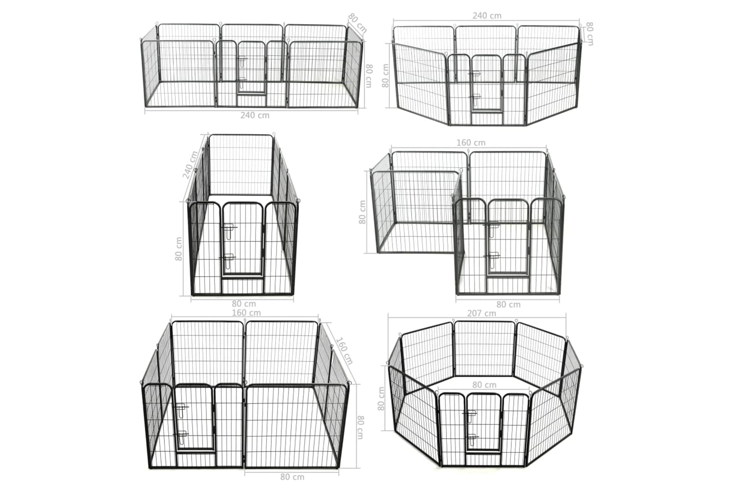 vidaXL 170571 Dog Playpen 8 Panels Steel 80x80cm Black-9