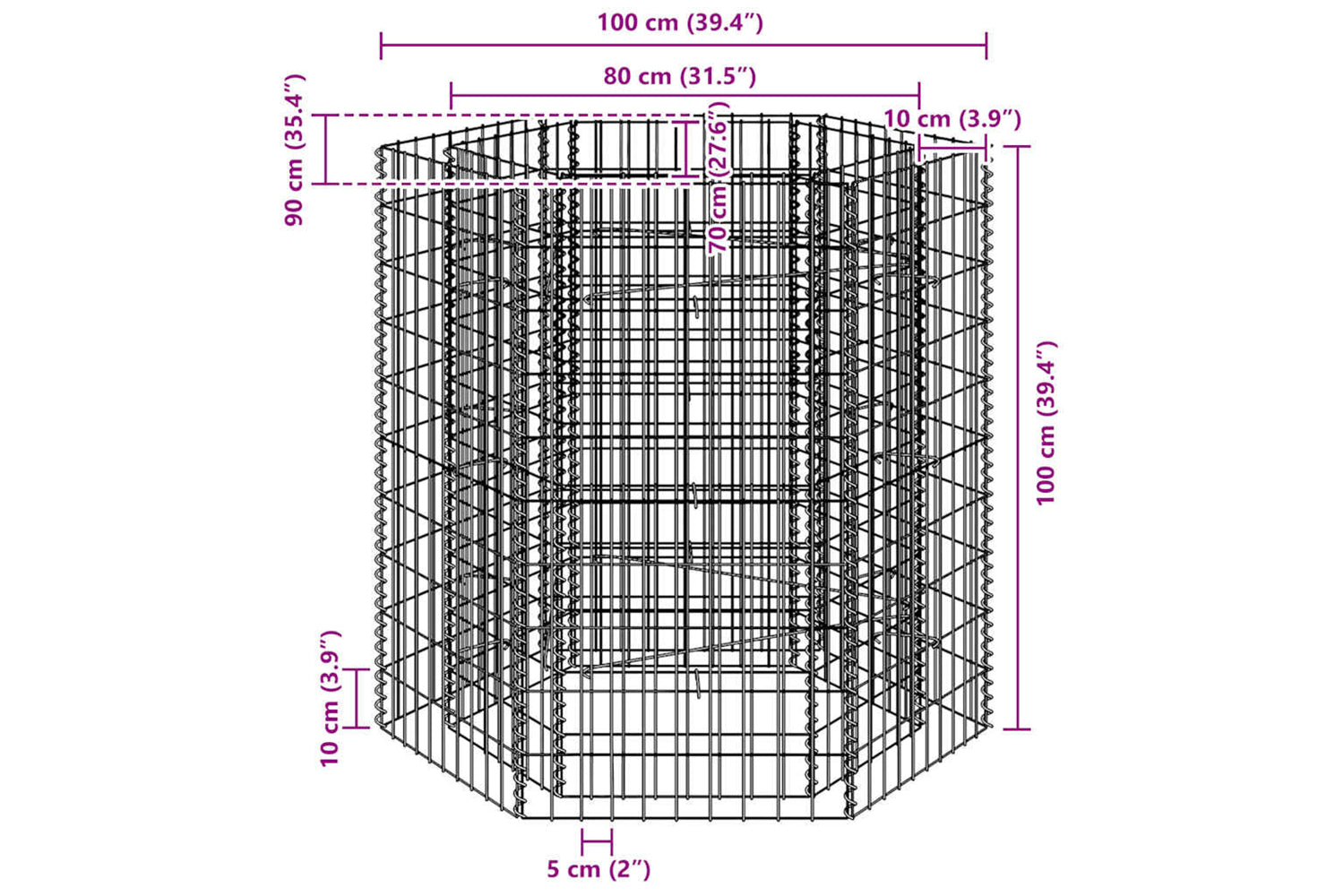 vidaXL 142533 Hexagonal Gabion Raised Bed 100x90x100cm-6