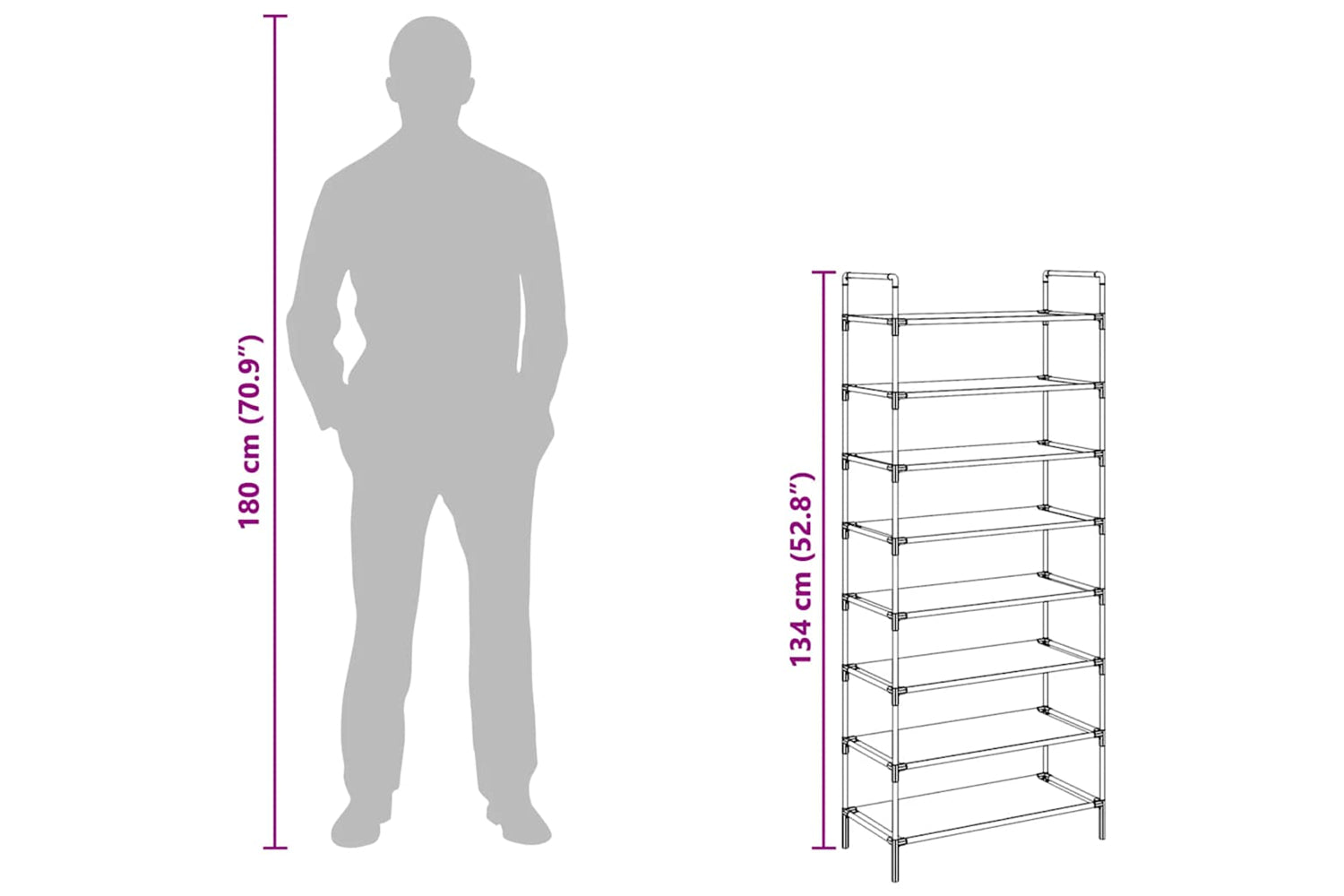 Vidaxl 245629 Shoe Rack With 8 Shelves Metal And Non-woven Fabric Black-8