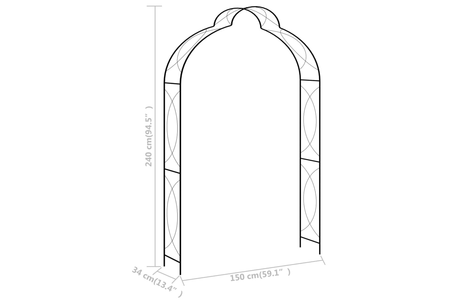 vidaXL 47095 Garden Arch Black 150x34x240cm Iron-5
