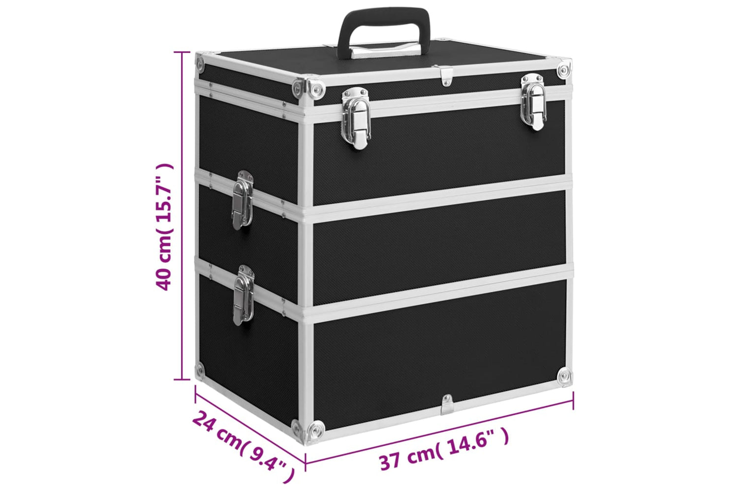 vidaXL 91840 Make-up Case 37x24x40cm Black Aluminium-9