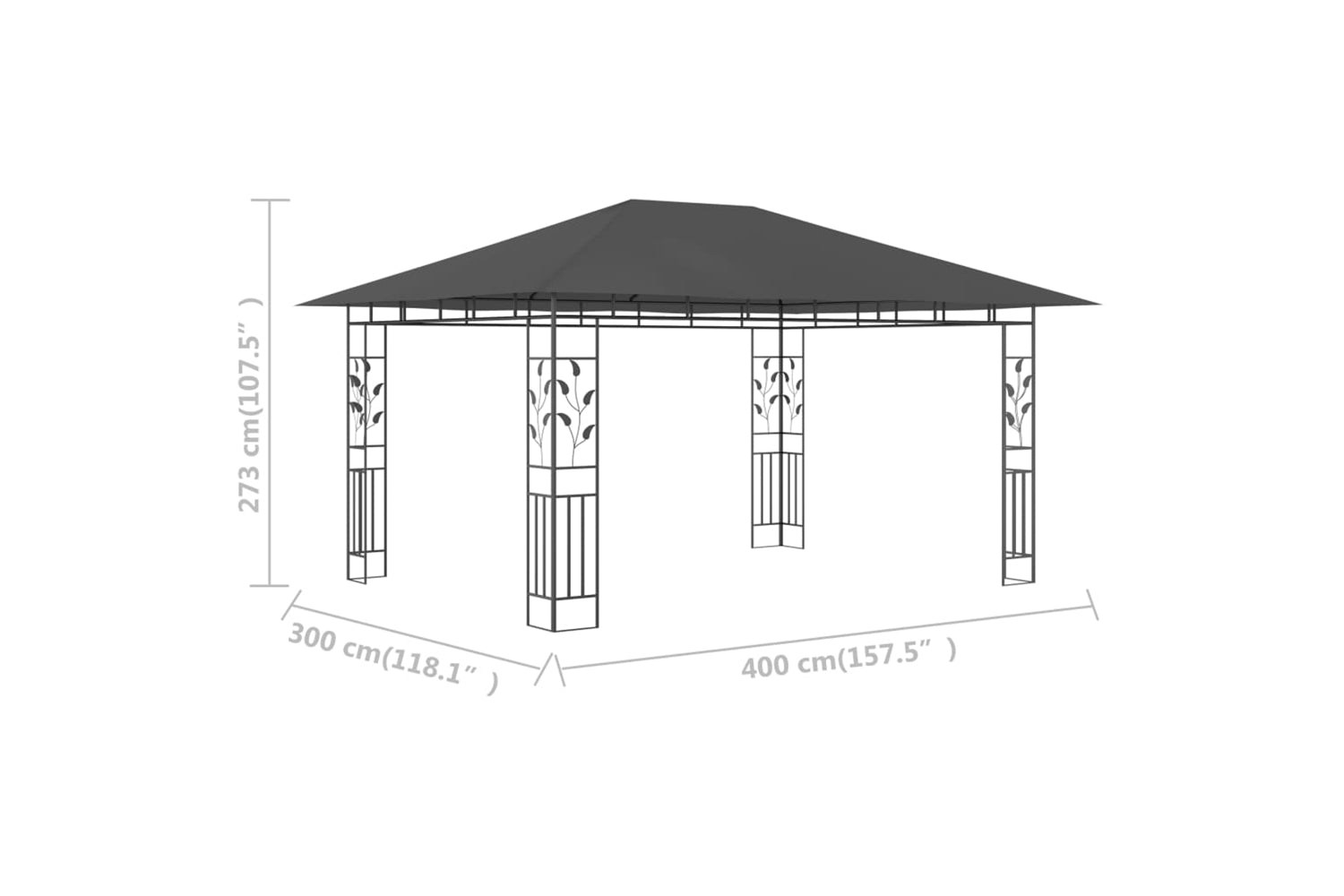 Vidaxl 47973 Gazebo With Mosquito Net 4x3x2.73 M Anthracite 180 G/mâ²-6